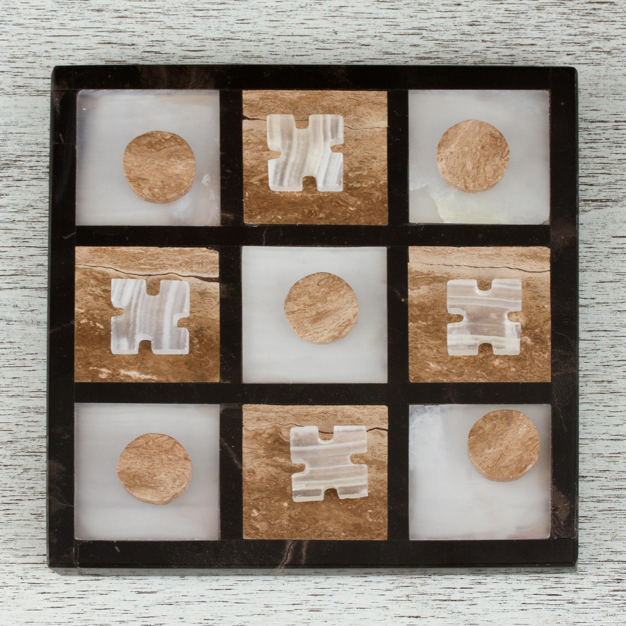 Premium Onyx & Marble Tic-Tac-Toe Set - Handcrafted in Mexico