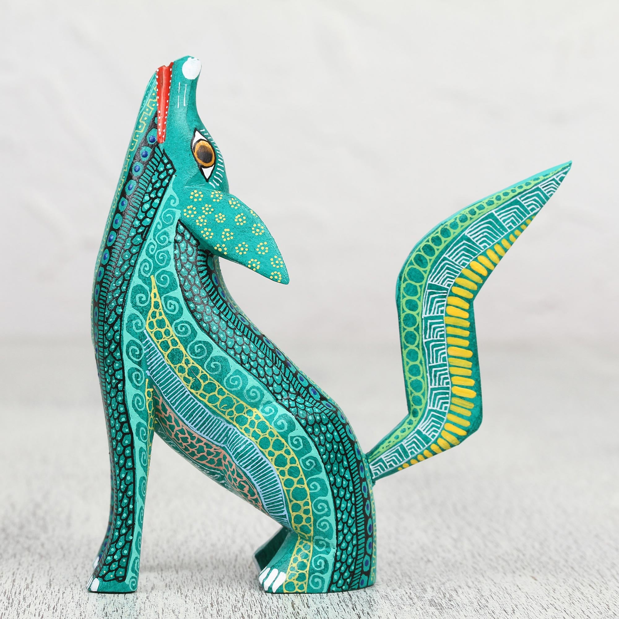 Premium Handcrafted Coyote Alebrije Figurine - Vibrant Copal Wood Art Piece