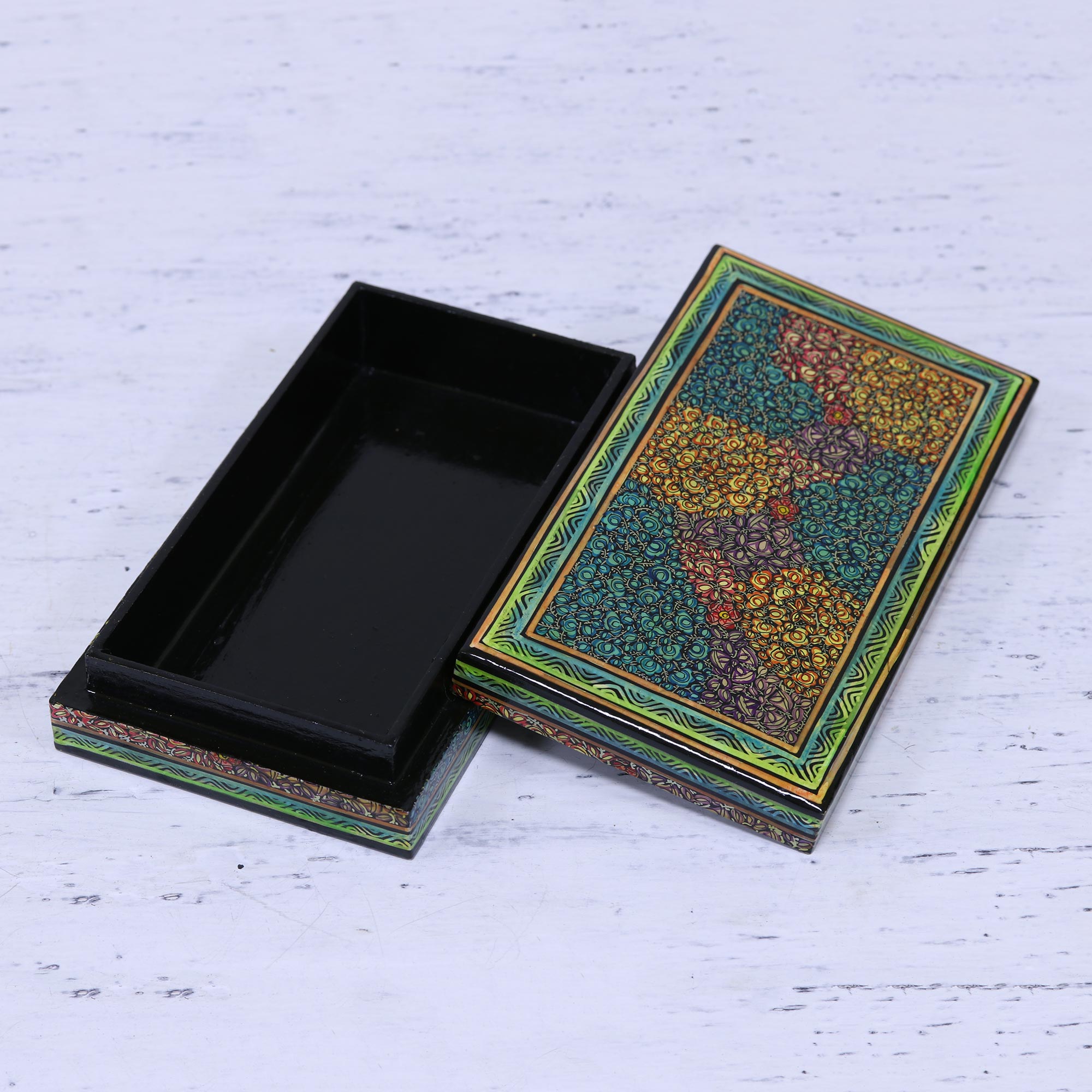 Premium Hand-Painted Kashmir Forest Papier Mache Wooden Trinket Box