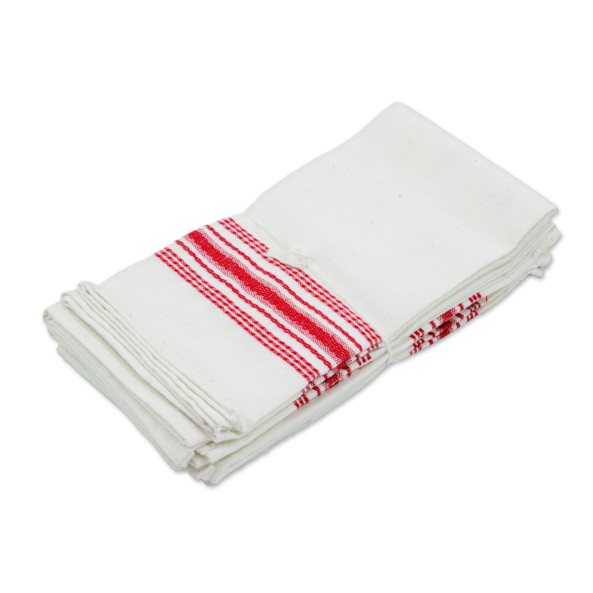 Premium Peaceful Lines Red & White Striped Cotton Napkins - Set of 6