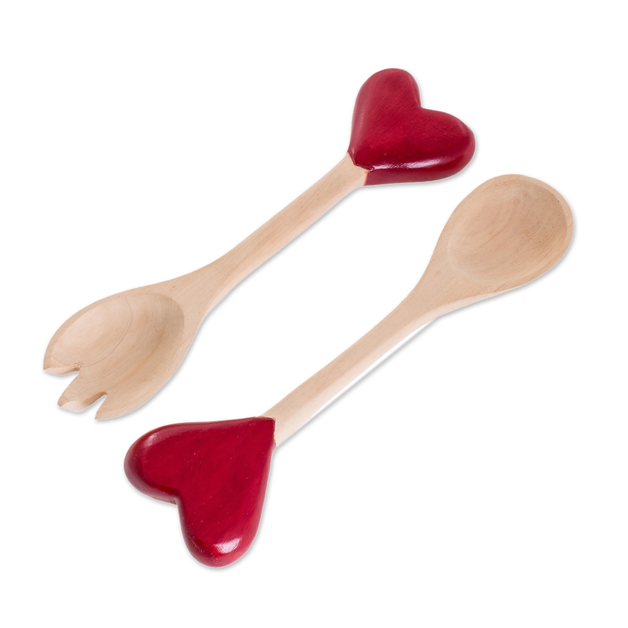 Premium Heart-Themed Wooden Serving Utensils - Handcrafted in Guatemala (Pair)