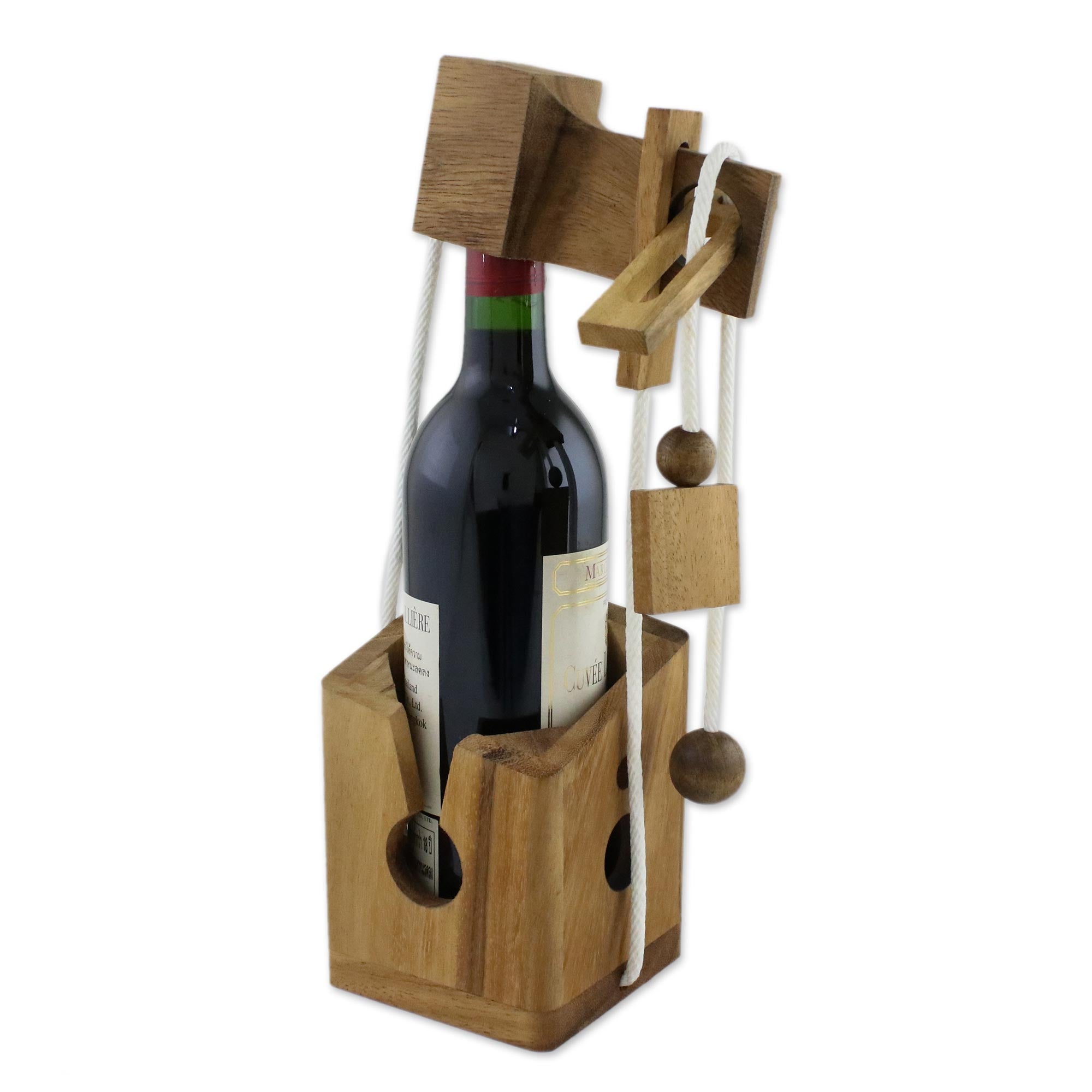 Premium Wooden Wine Bottle Holder & Puzzle - Ultimate Dinner Party Conversation Starter