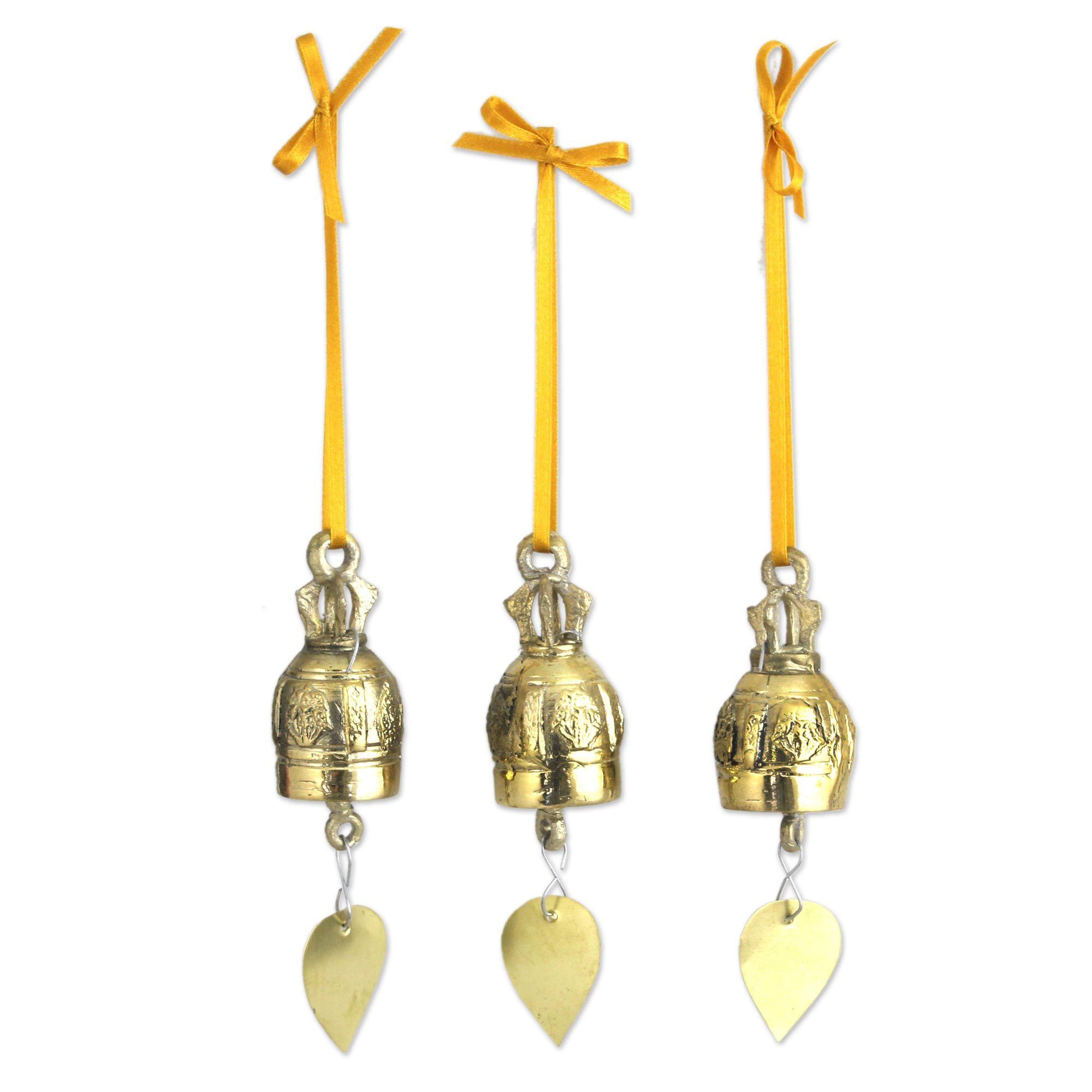 Premium Handcrafted Brass Buddhist Bell Ornaments - Set of 3 | Authentic Thai Decor