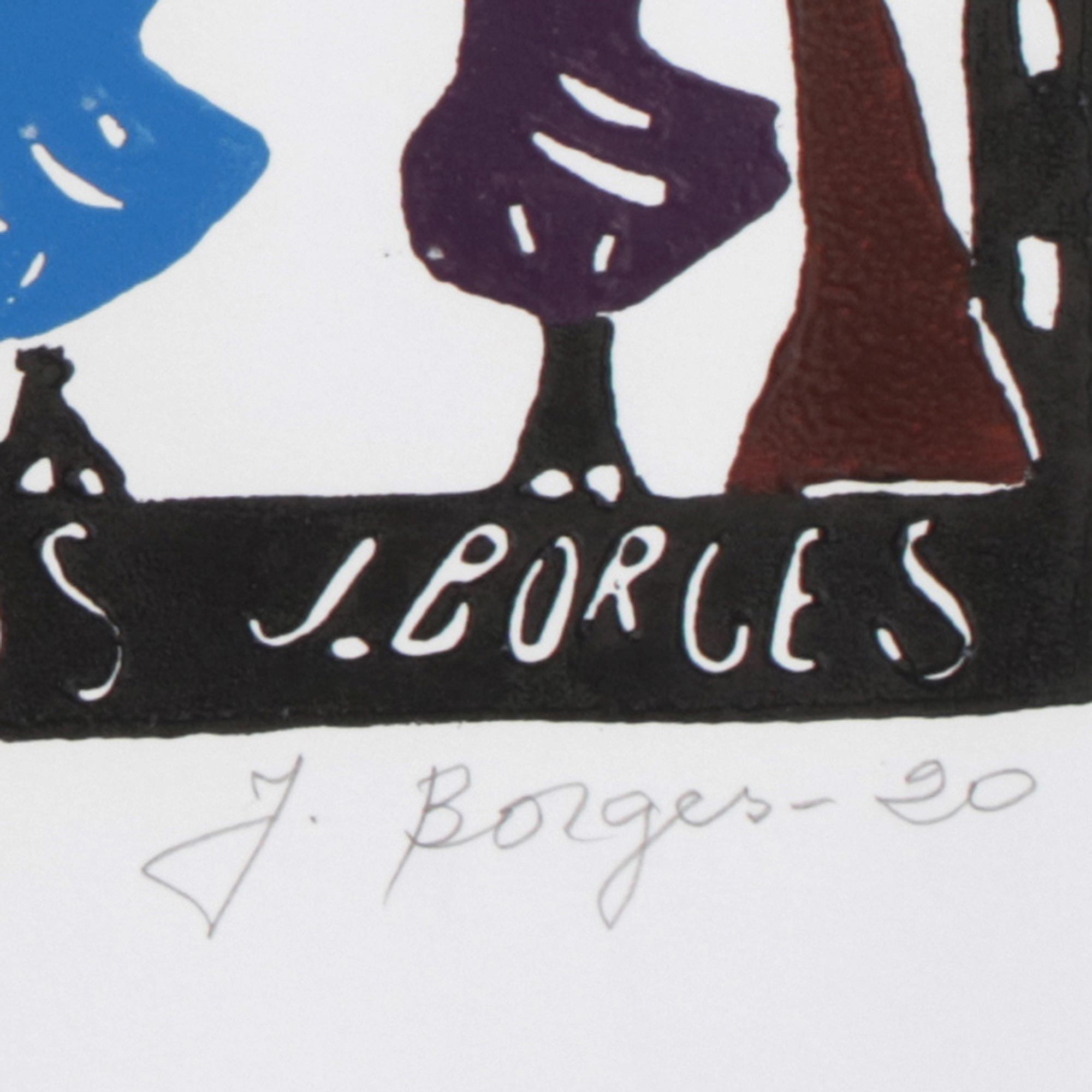 Premium Handcrafted Woodcut Print: The Hen and Her Chicks by J. Borges