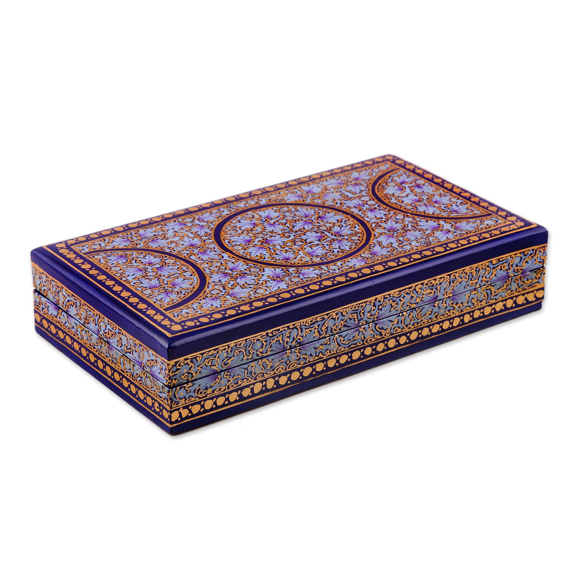 Premium Kashmir Dynasty Artisan Crafted Blue and Gold Papier Mache Box - Handmade Luxury Storage