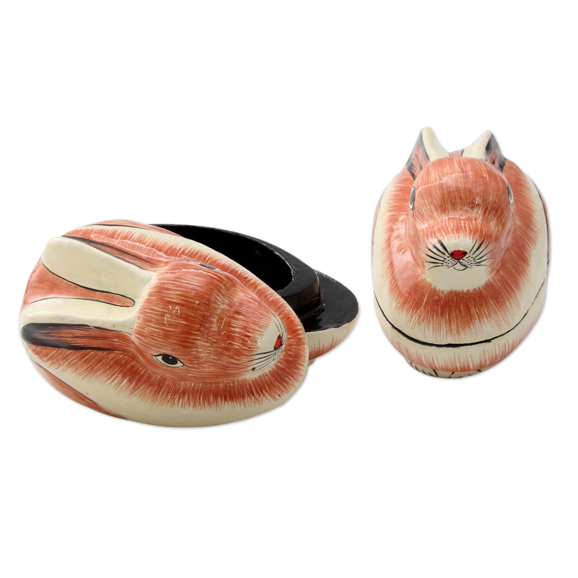 Premium Handcrafted Baby Bunnies Papier Mache Treasure Boxes - India Rabbit Theme (Pair)