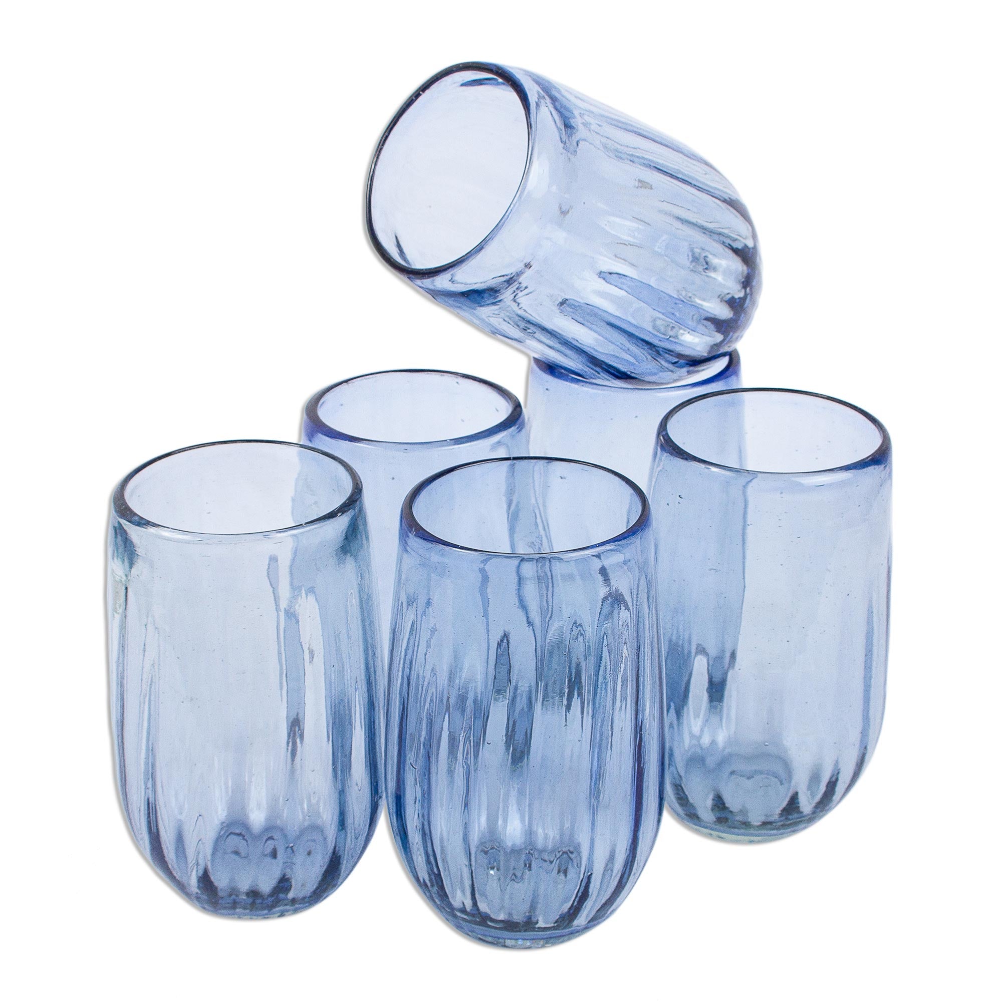 Premium Fiesta Azul Recycled Hand-Blown Stemless Wine Glasses - Set of 6