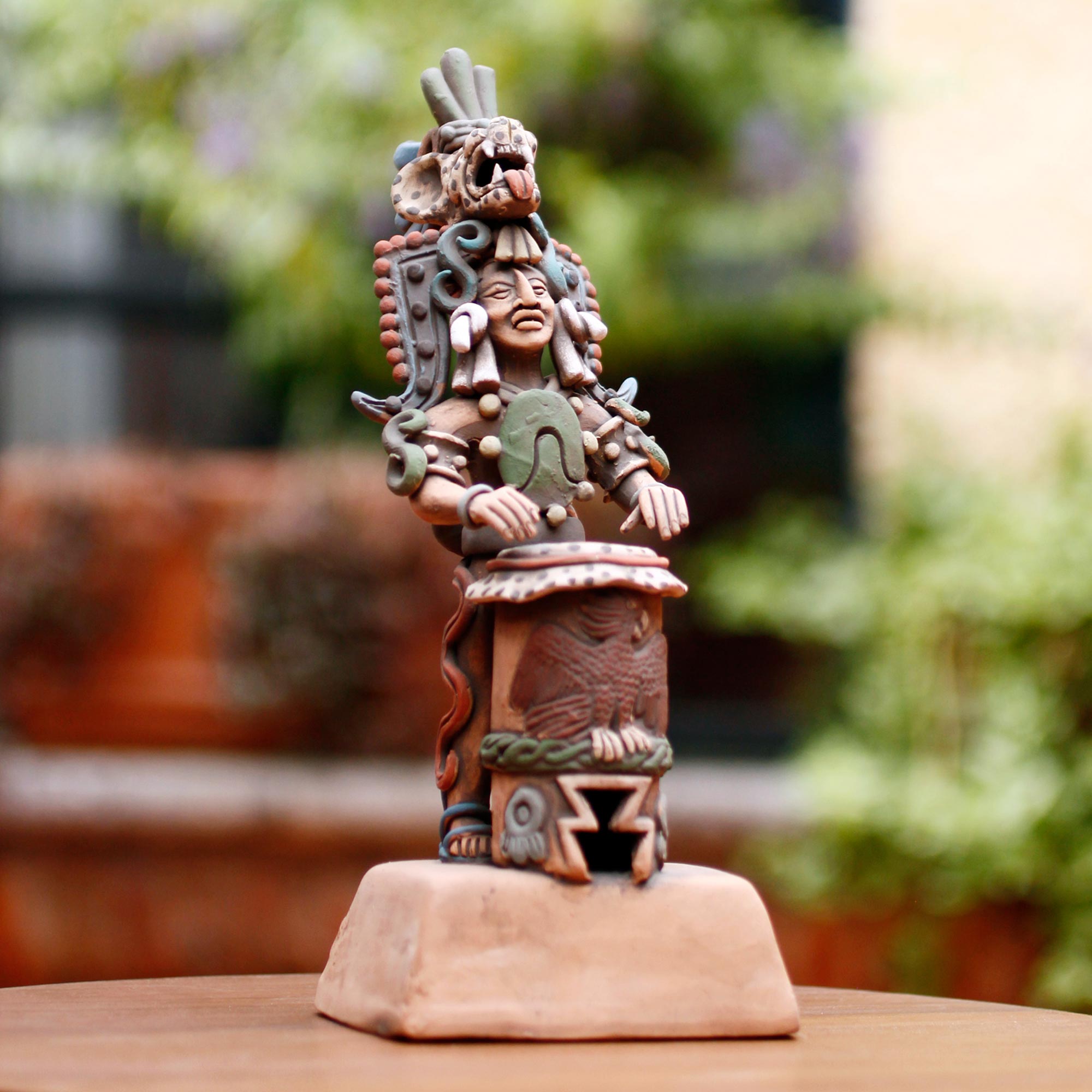 Premium Aztec Jaguar Warrior & Huehuetl Drum Sculpture - Ultimate Museum Replica