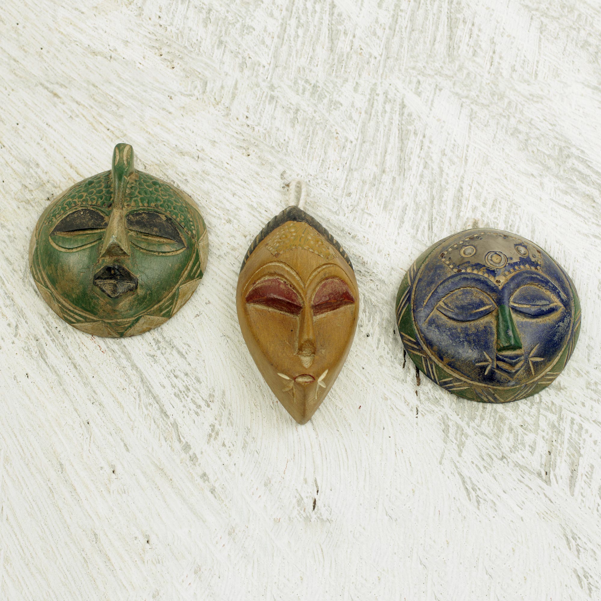 Premium Sefam Trio: Handcrafted African Wood Masks Set