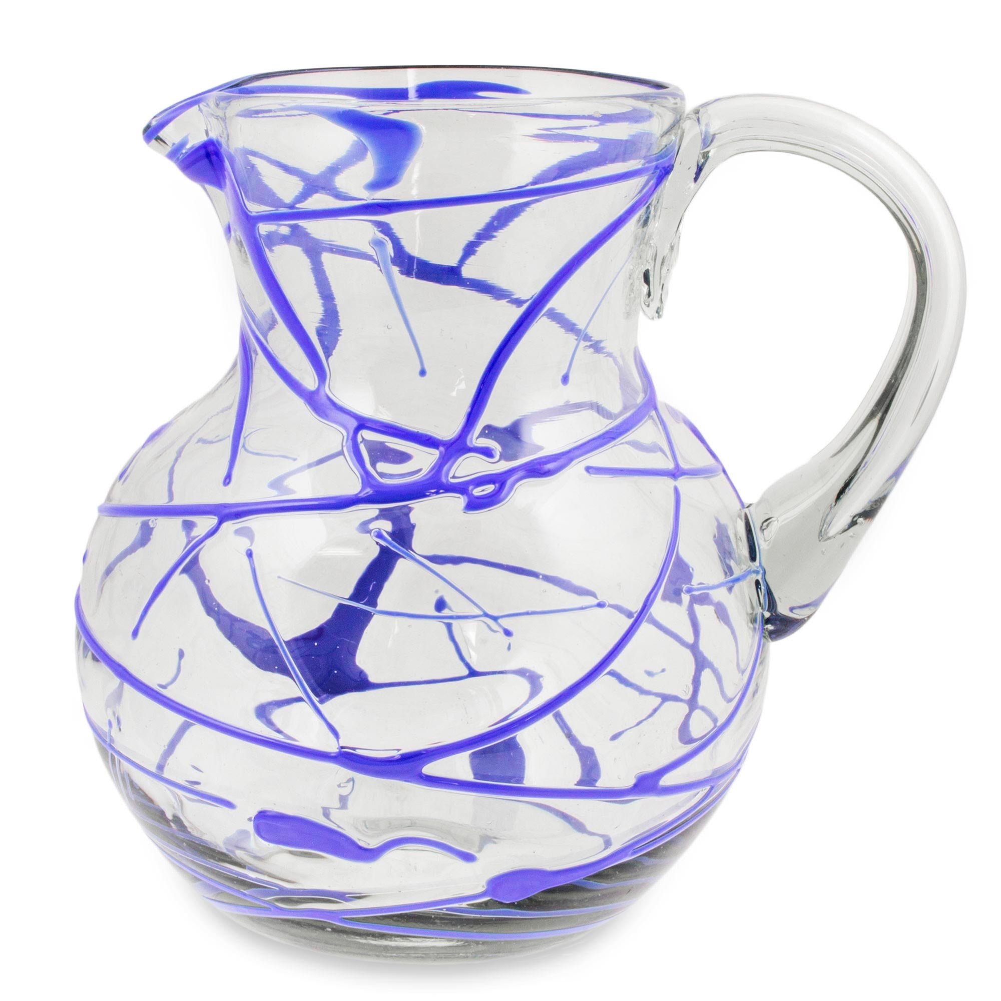 Premium Sapphire Swirl Hand-Blown Glass Pitcher - 84 oz Eco-Friendly Artisan Craft