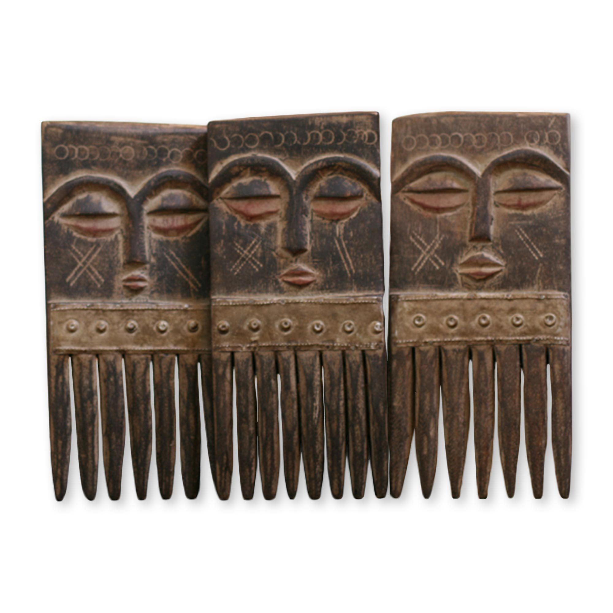 Premium Ashanti Nyansa Hand Carved Wood Comb Sculpture Set - Wisdom & Heritage