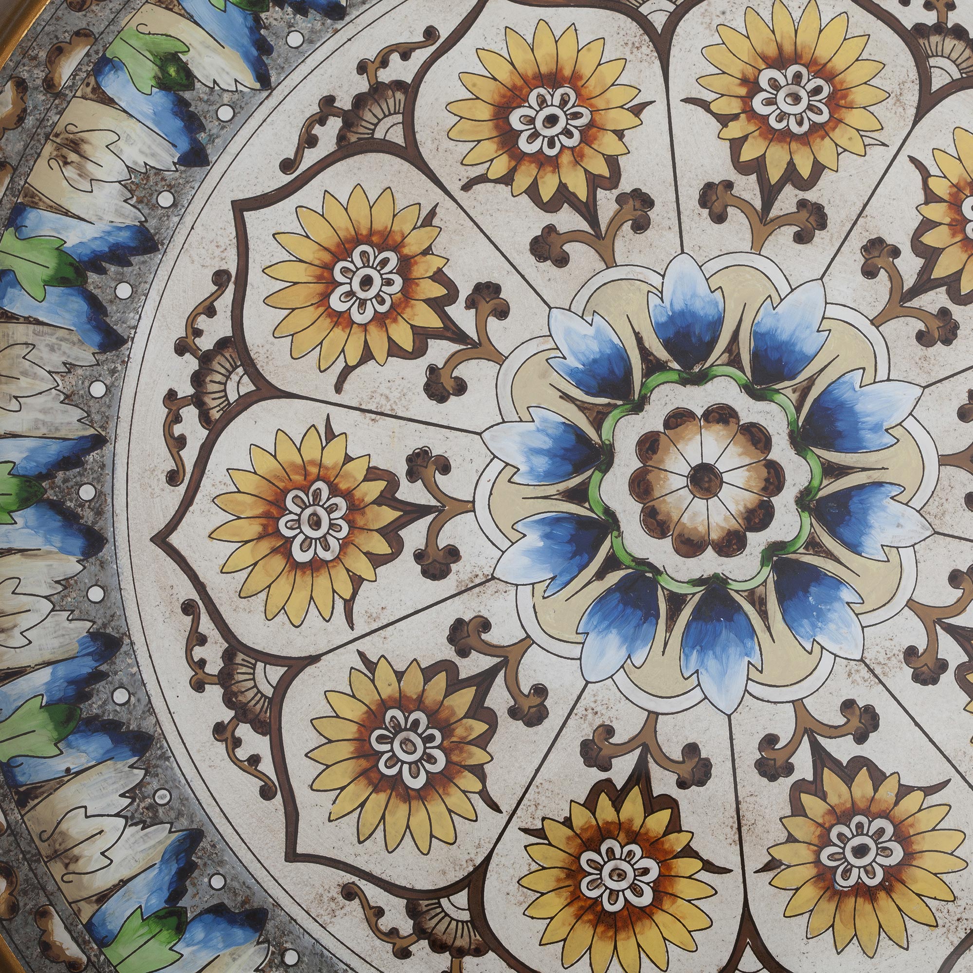 Premium Andean Mandala Reverse-Painted Glass Tray - Blue & Gold Artisan Design