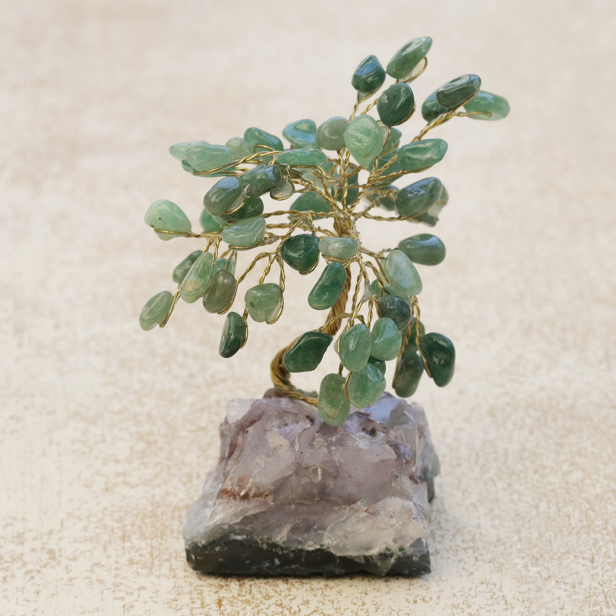 Premium Hope & Happiness Mini Gemstone Tree Sculpture - Green Quartz & Amethyst