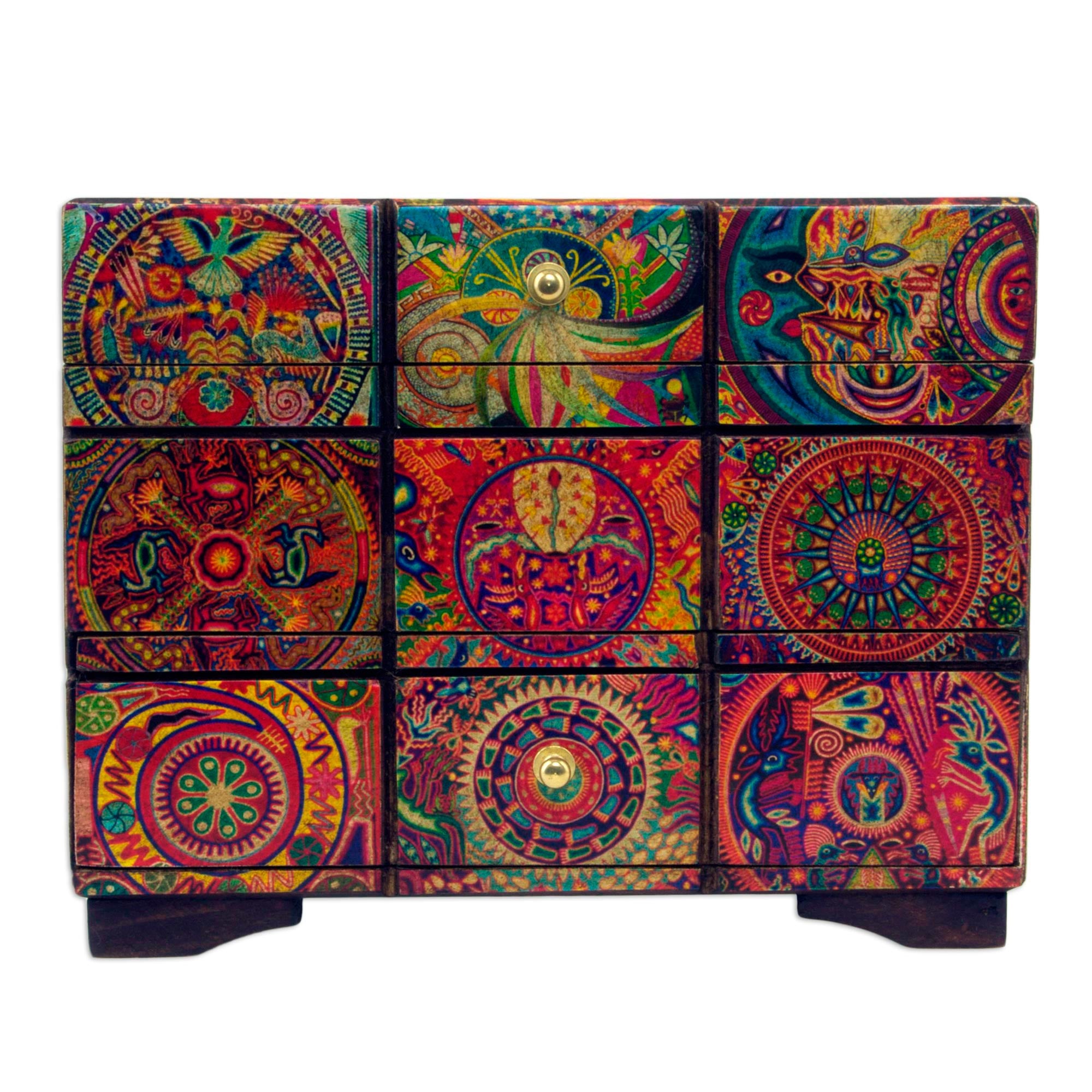 Premium Huichol Portal Multicolor Decoupage Jewelry Box – Handcrafted Mexican Artistry