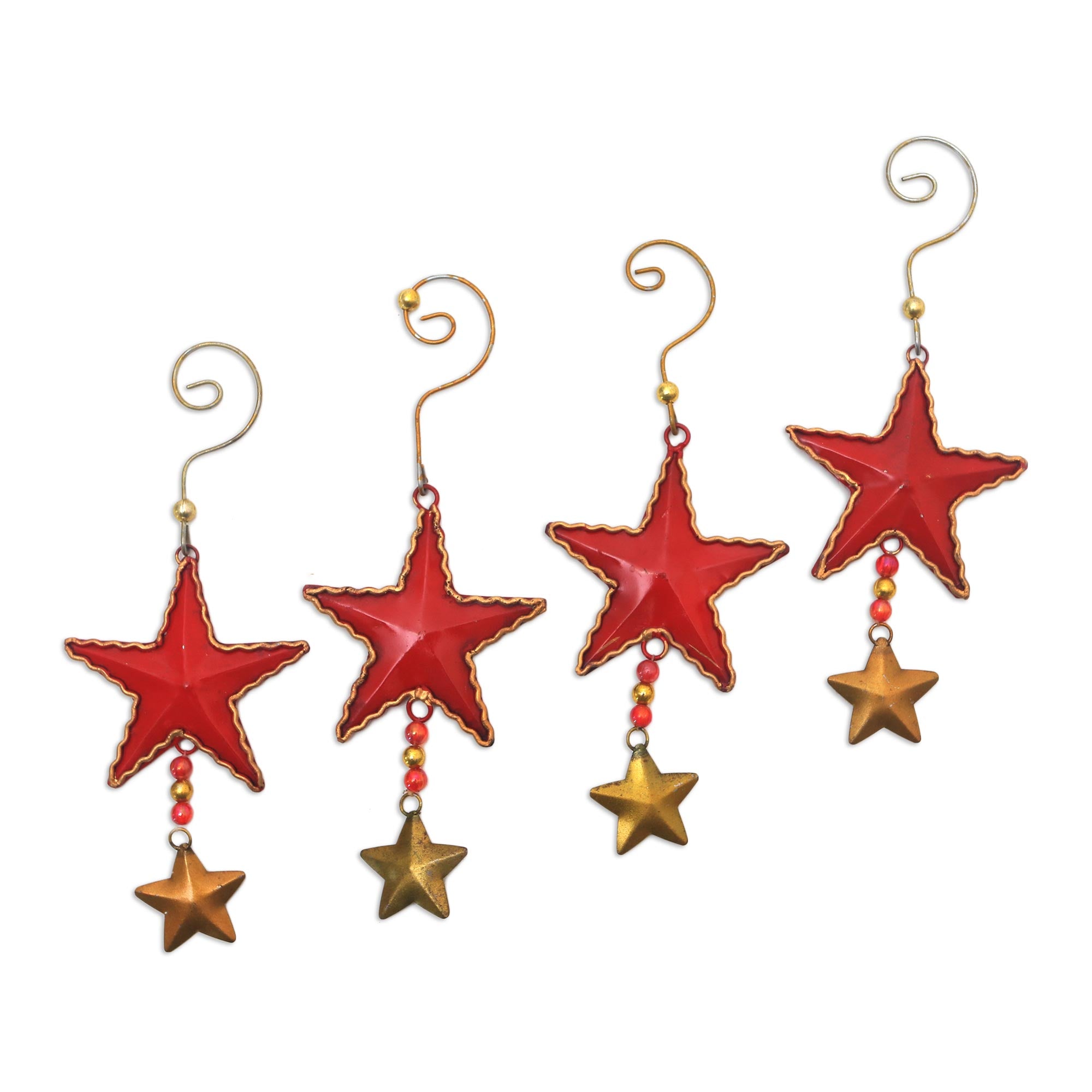 Premium Handmade Steel Star Ornaments from Bali - Set of 4