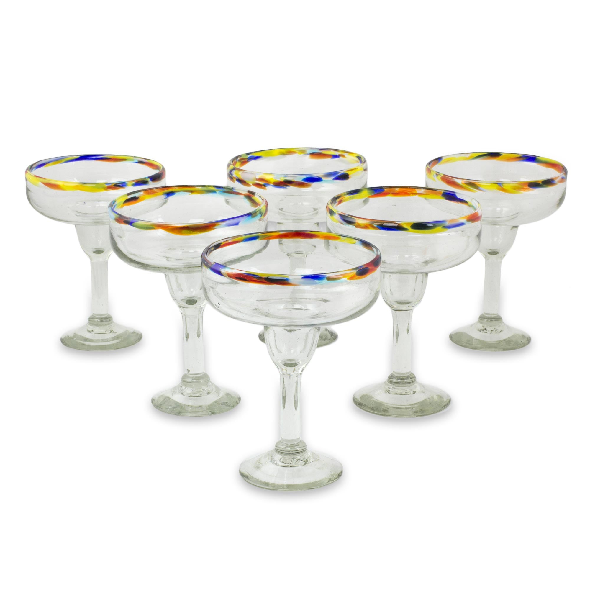 Premium Confetti Path Set of 6 Handblown Margarita Glasses - Ultimate Party Upgrade