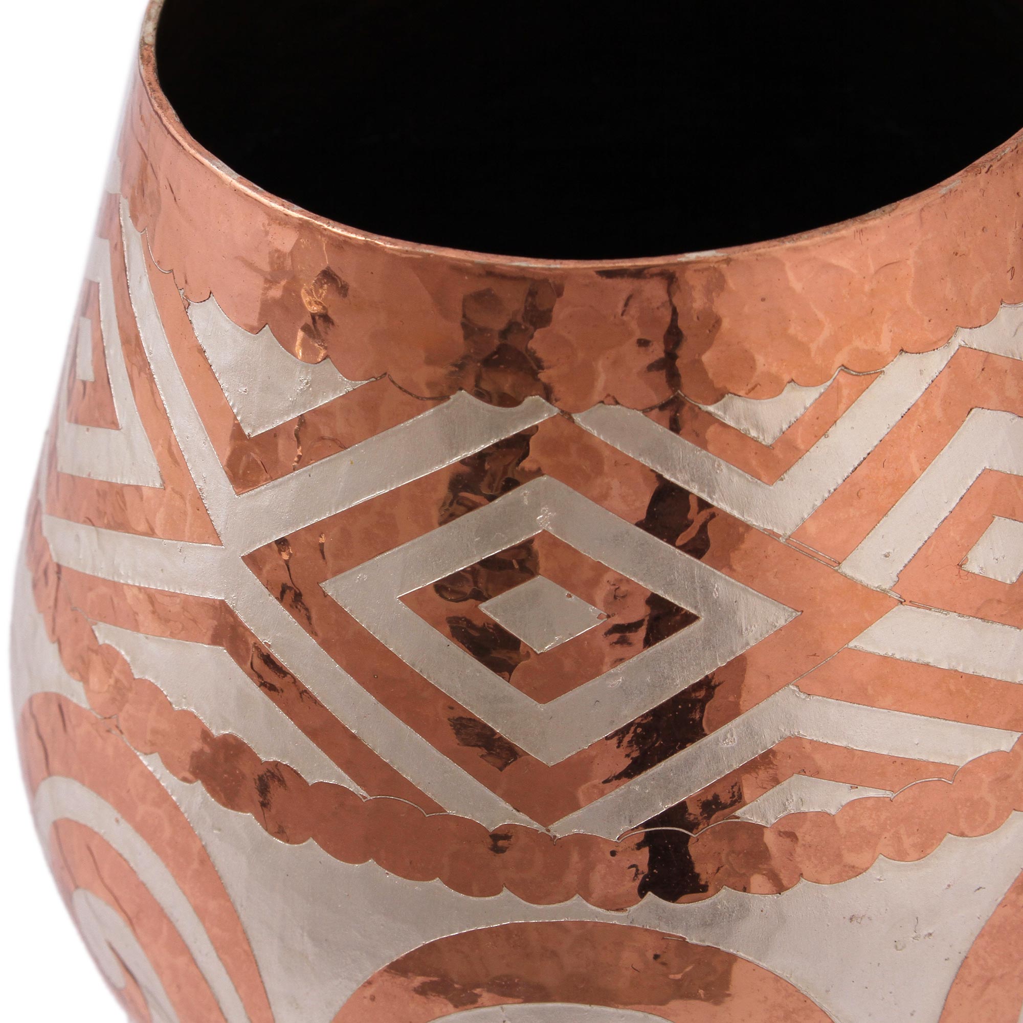 Premium Handcrafted Copper Vase with Silver Accent – Spiral Motif from Mexico