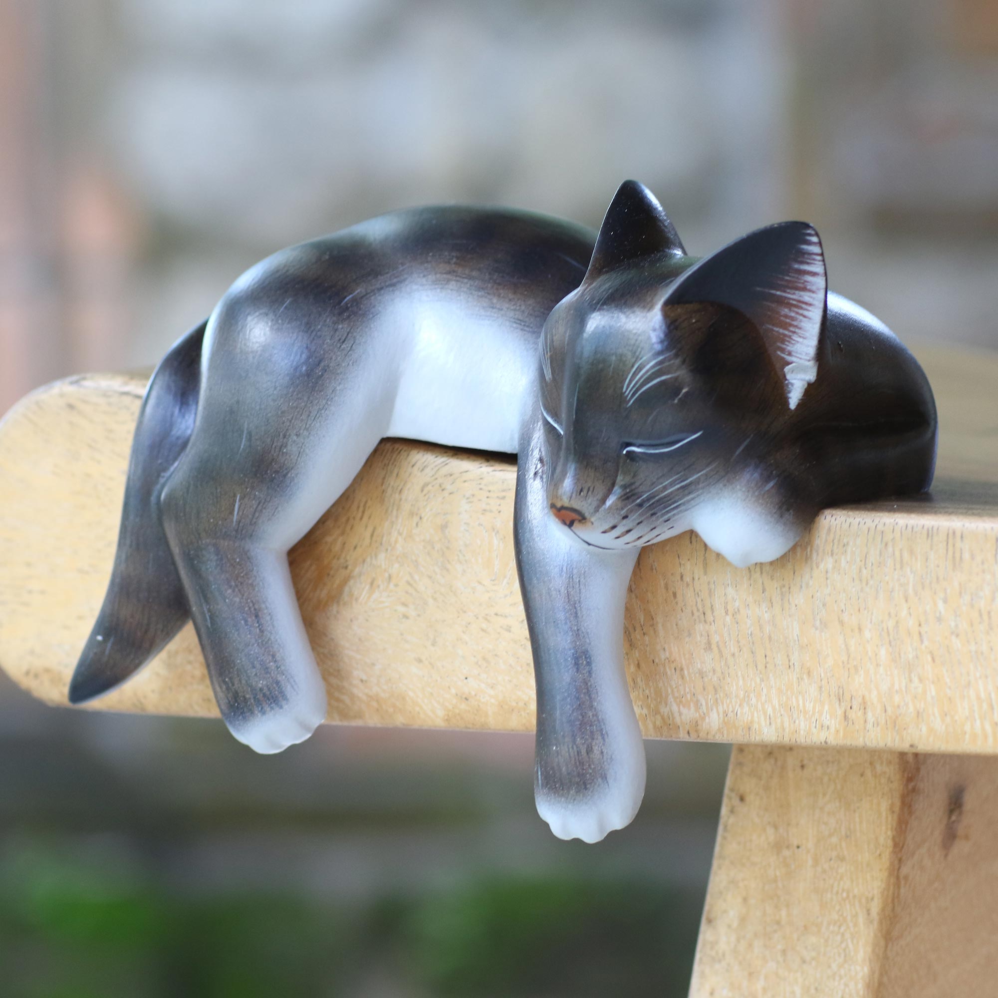 Premium Handcrafted Dark Grey Catnap Kitty Sculpture - Ultimate Home Decor