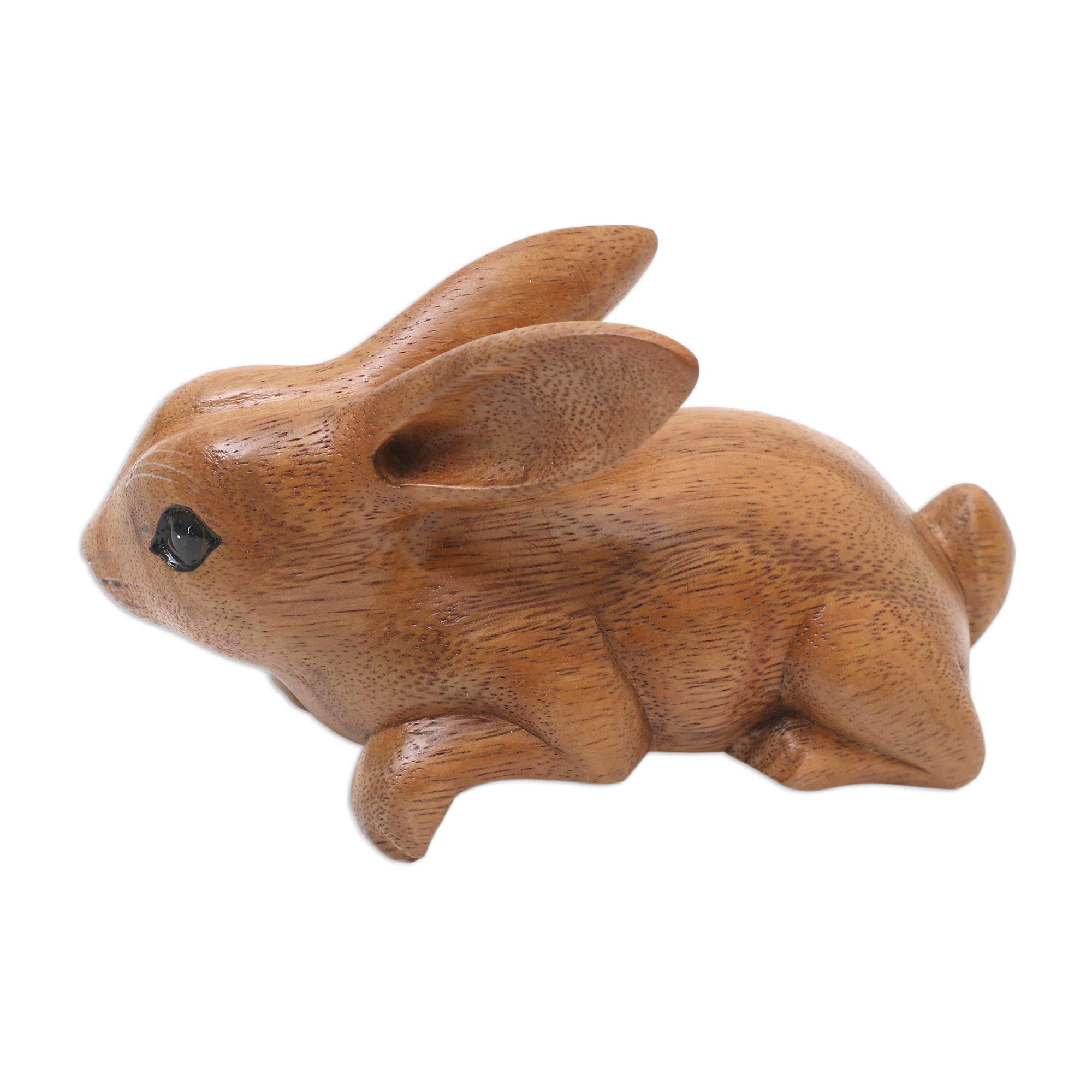 Premium Handcrafted Suar Wood Rabbit Sculpture from Bali - Curious Brown Rabbit