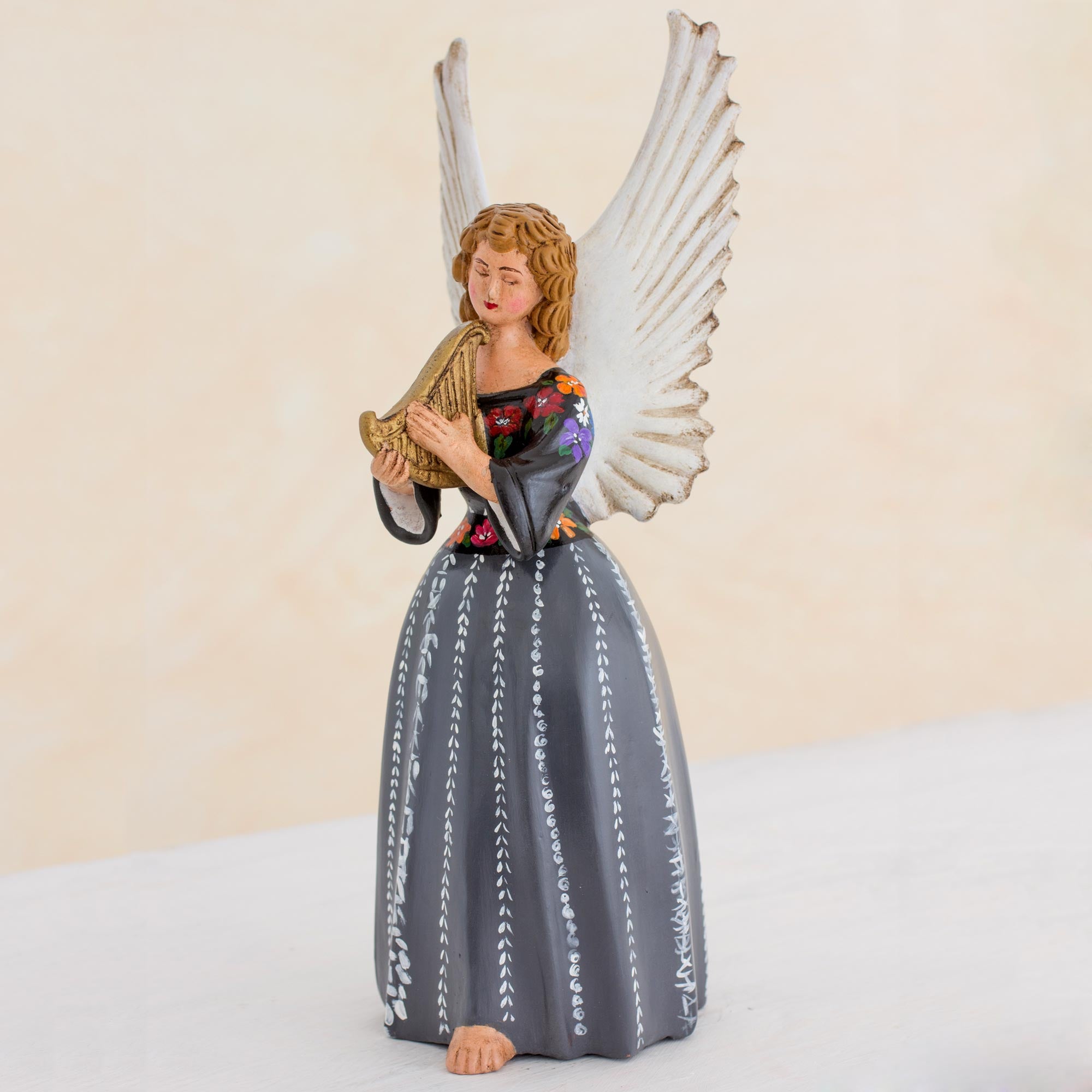 Premium Handcrafted Guatemalan Ceramic Angel Musician Sculpture from San Pedro la Laguna
