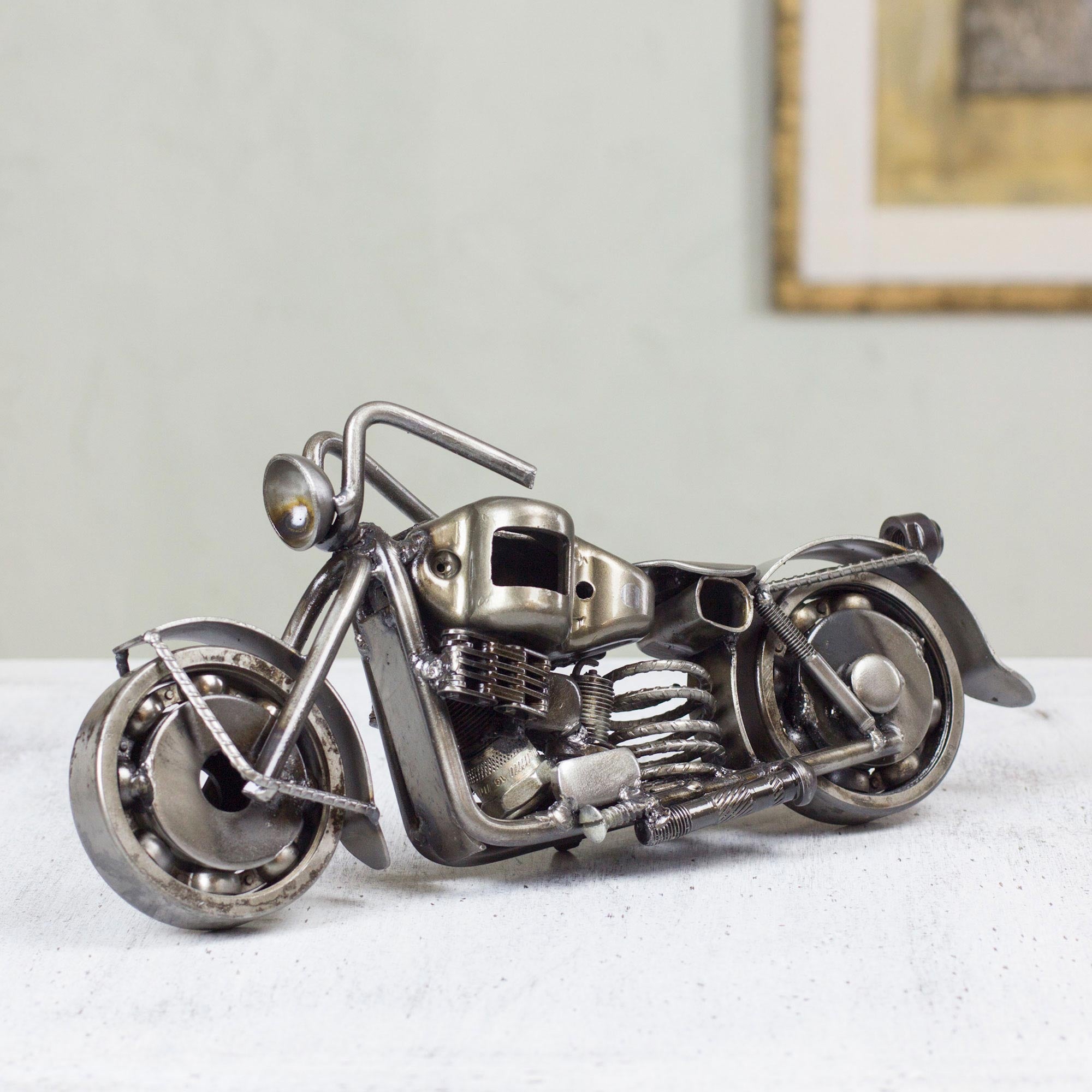 Premium Rustic Motorbike Sculpture - Handcrafted from Recycled Auto Parts