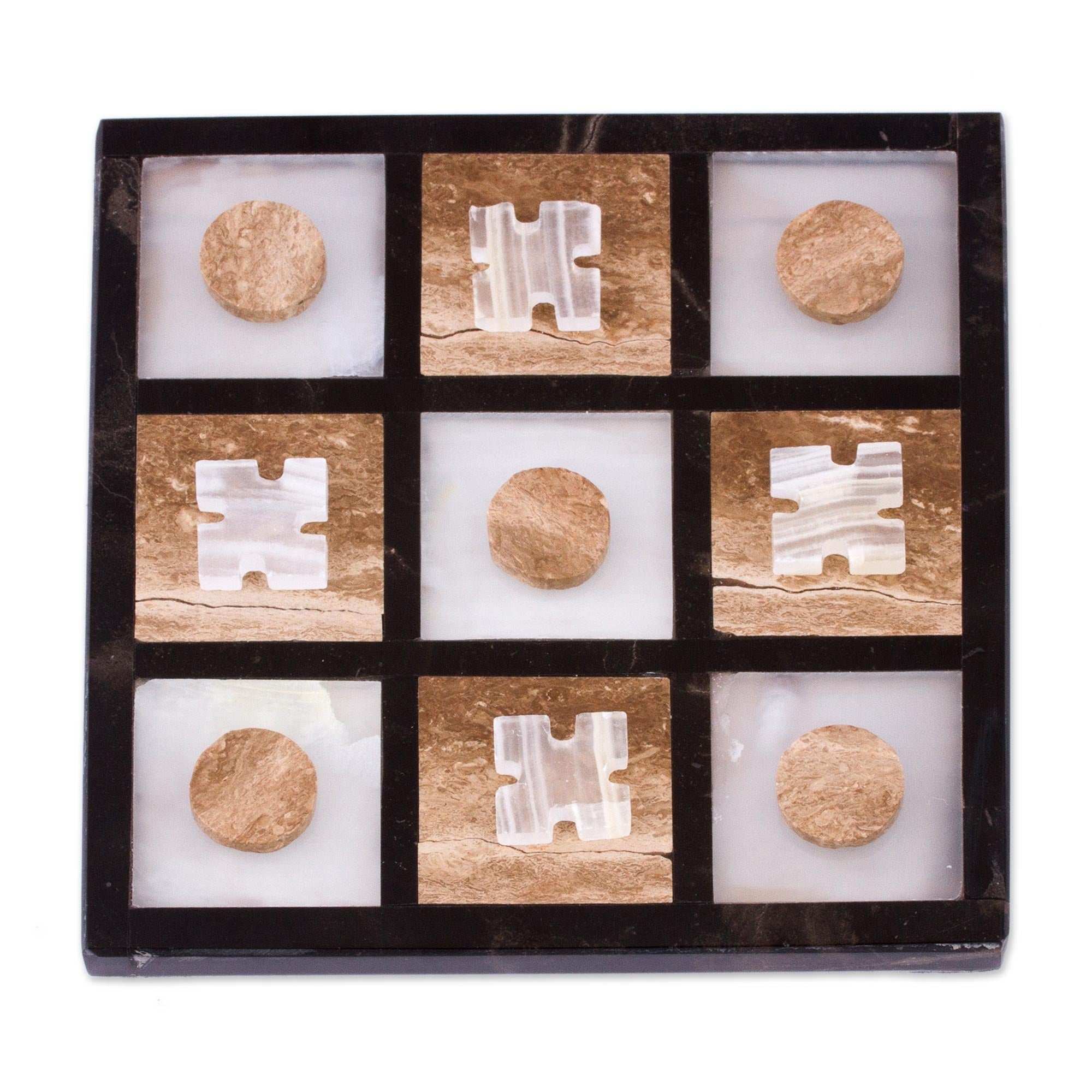 Premium Onyx & Marble Tic-Tac-Toe Set - Handcrafted in Mexico