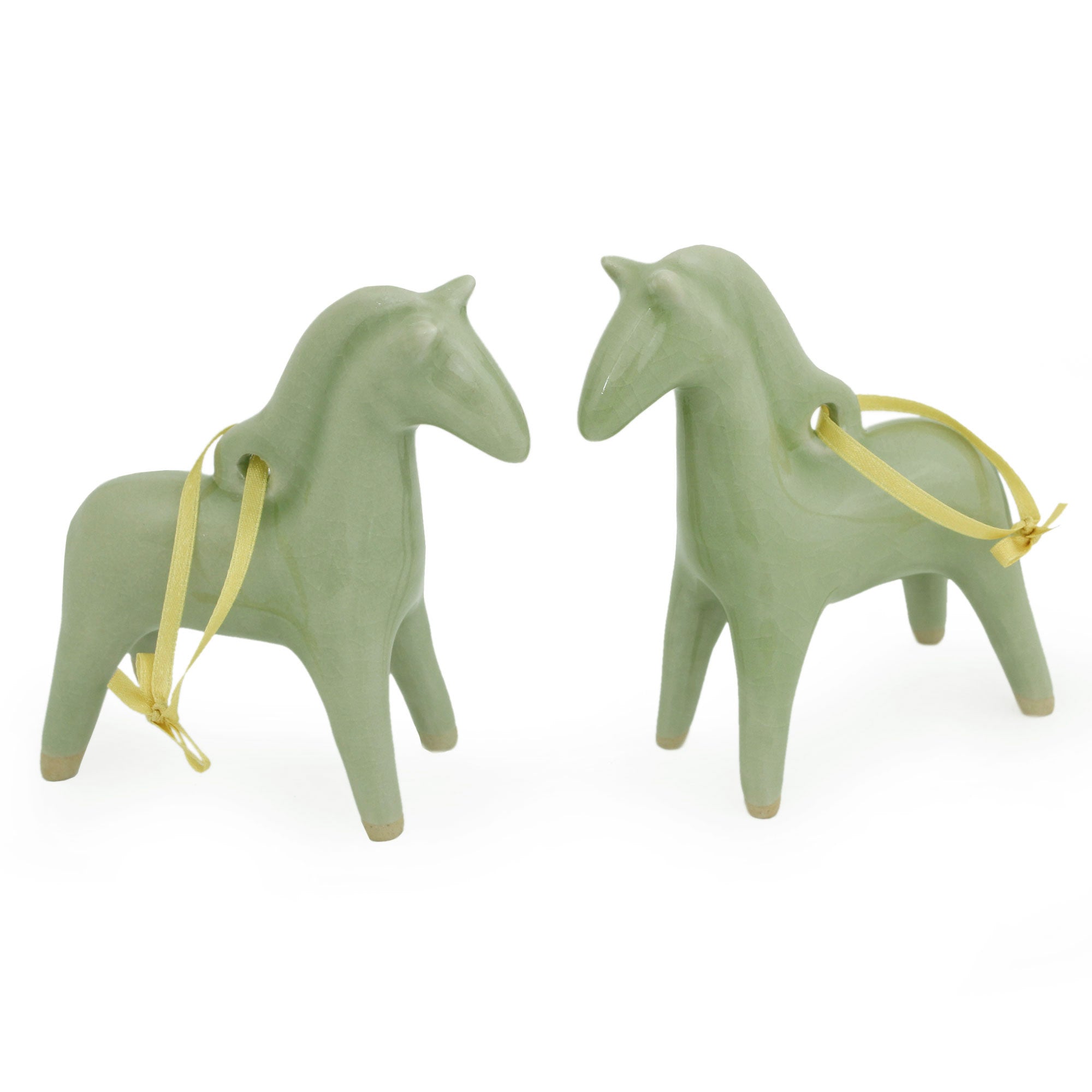 Premium Handmade Celadon Horse Ornament Set - Elegant Holiday Decor
