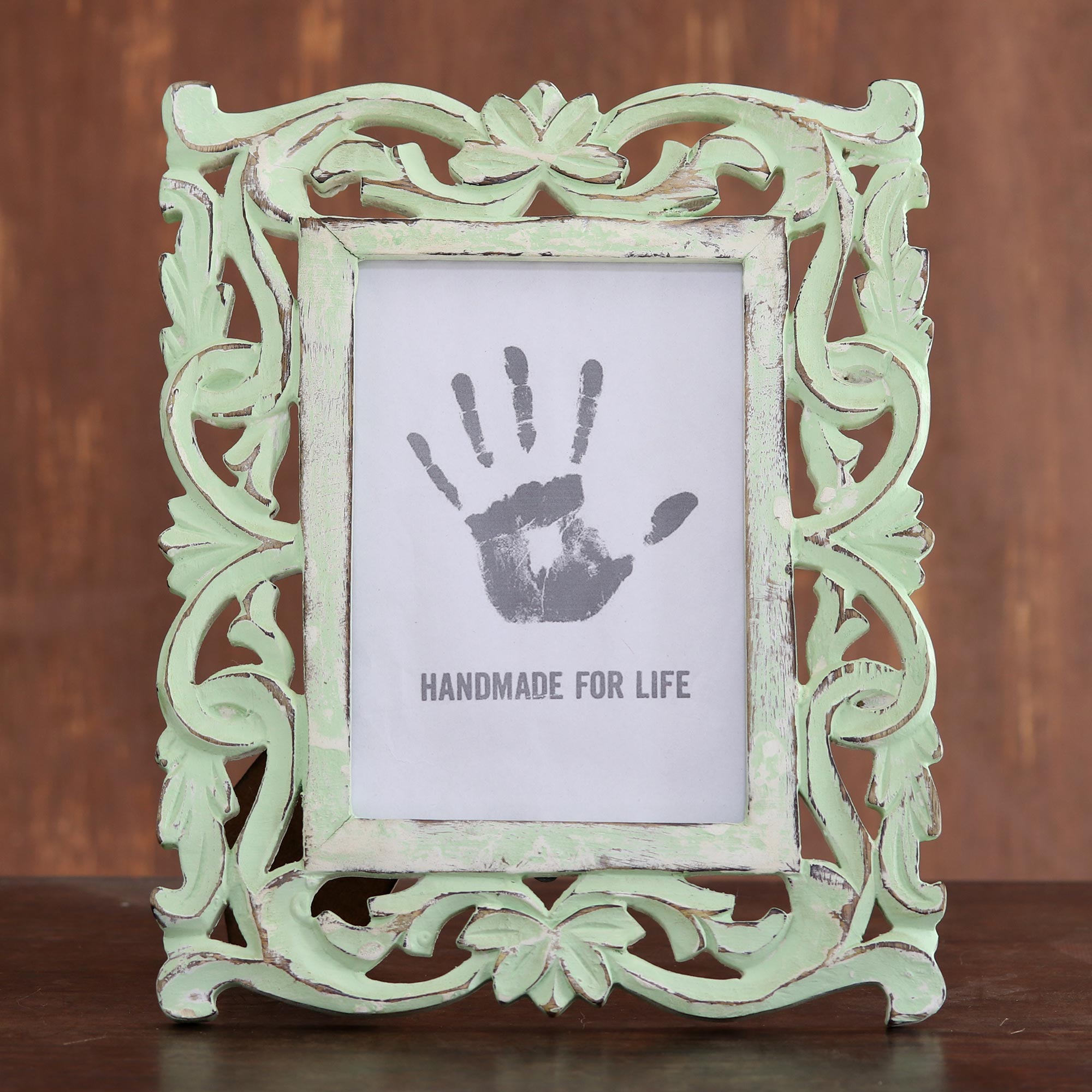 Premium Sage Green Vintage Mango Wood Photo Frame 5x7 - Handcrafted Elegance