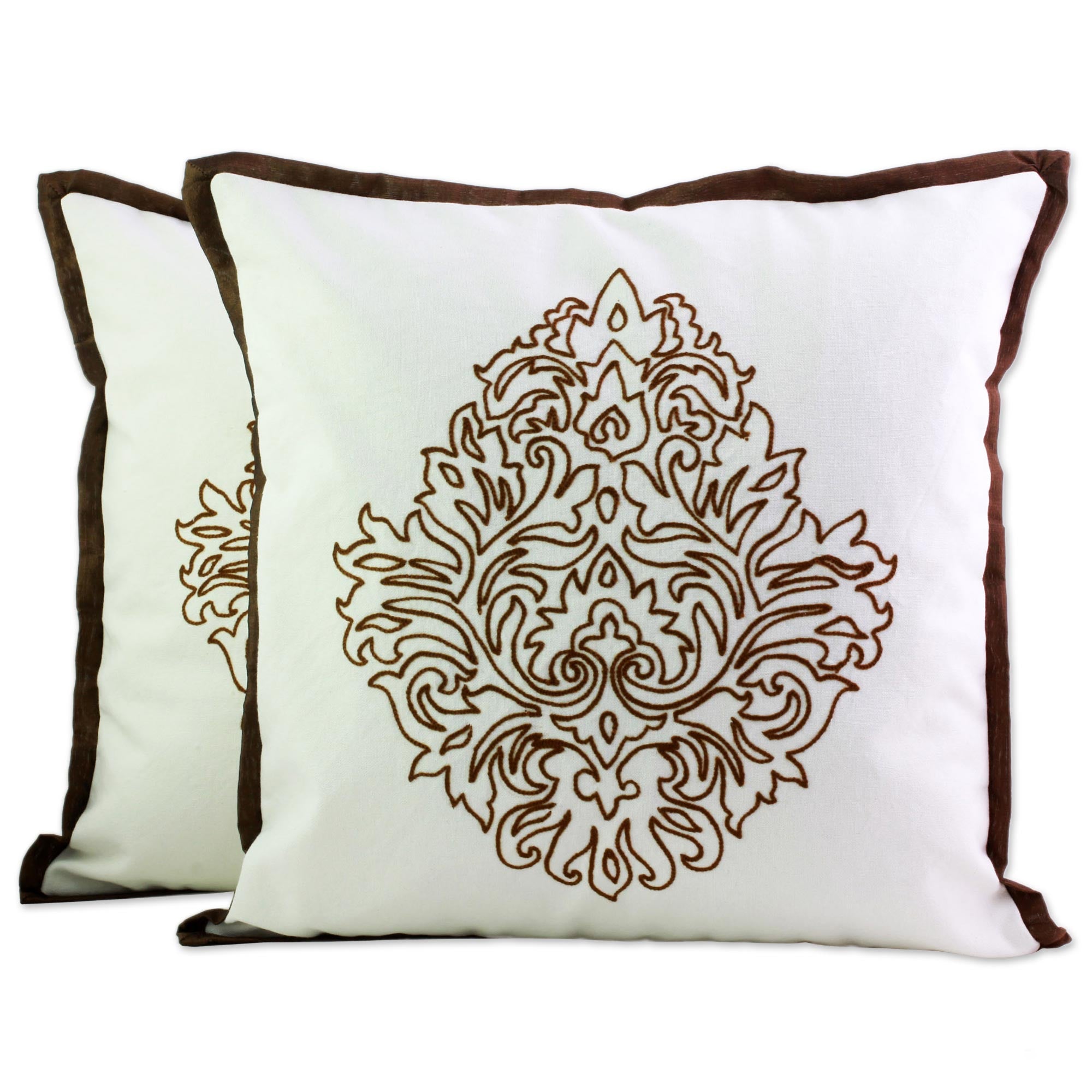 Premium Copper Elegance Acrylic Embroidered Cotton Cushion Covers (Pair) - Handcrafted in India