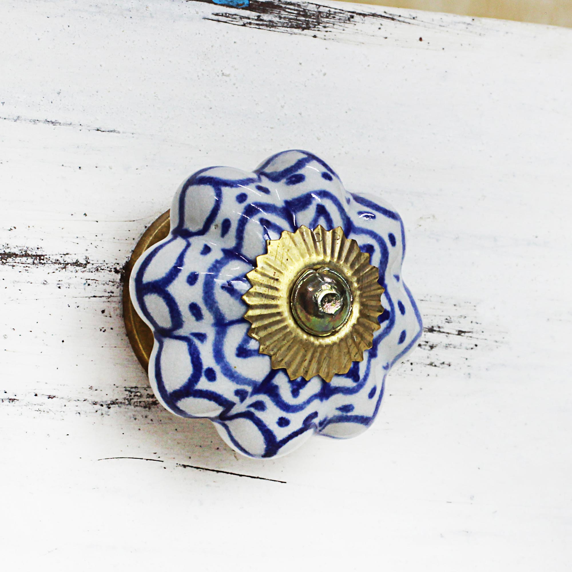 Premium Radiant Blue Floral Ceramic Cabinet Knobs – Handcrafted Set of 6