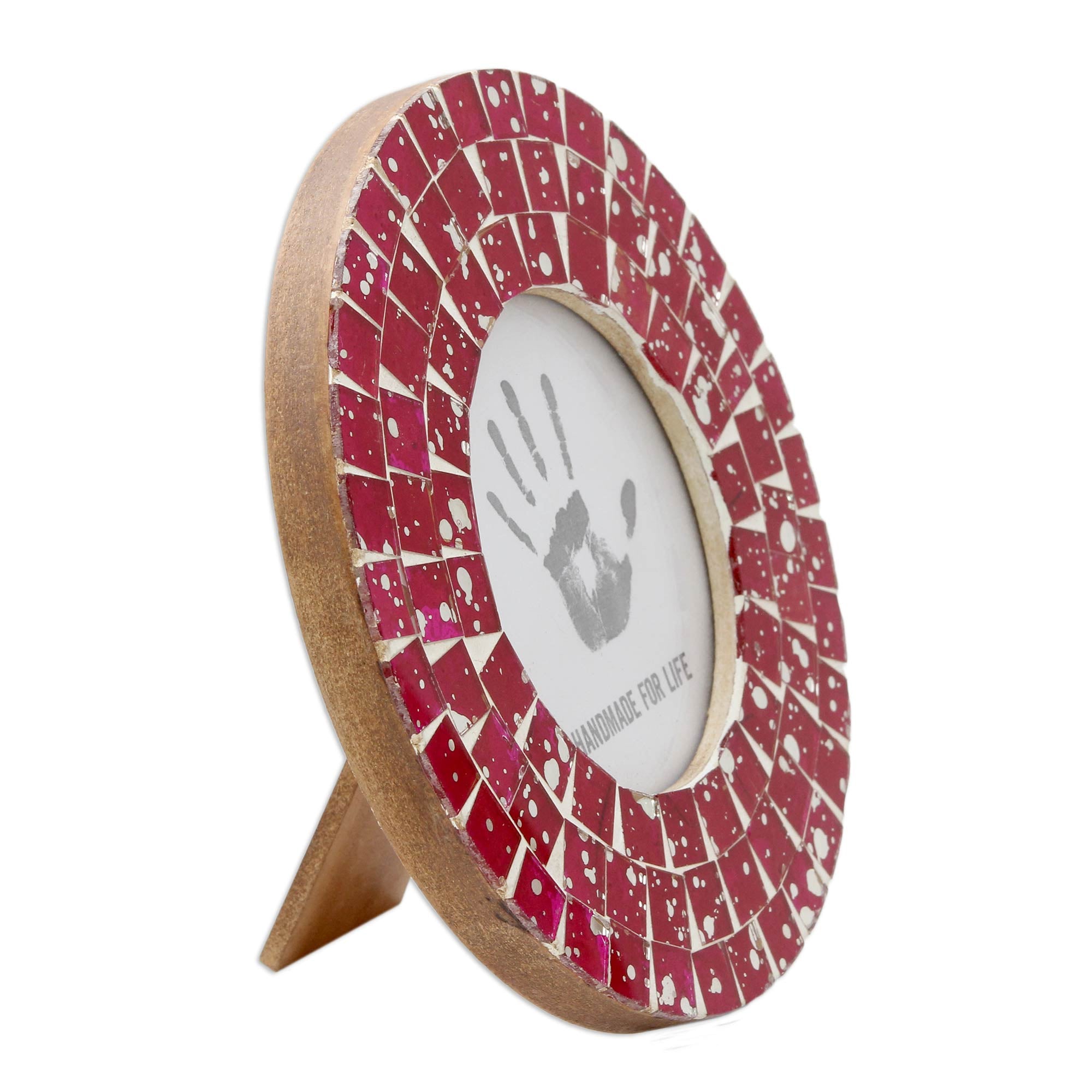 Premium Handcrafted Red Ruby Mosaic Photo Frame - Elegant 4x4 Inch Display