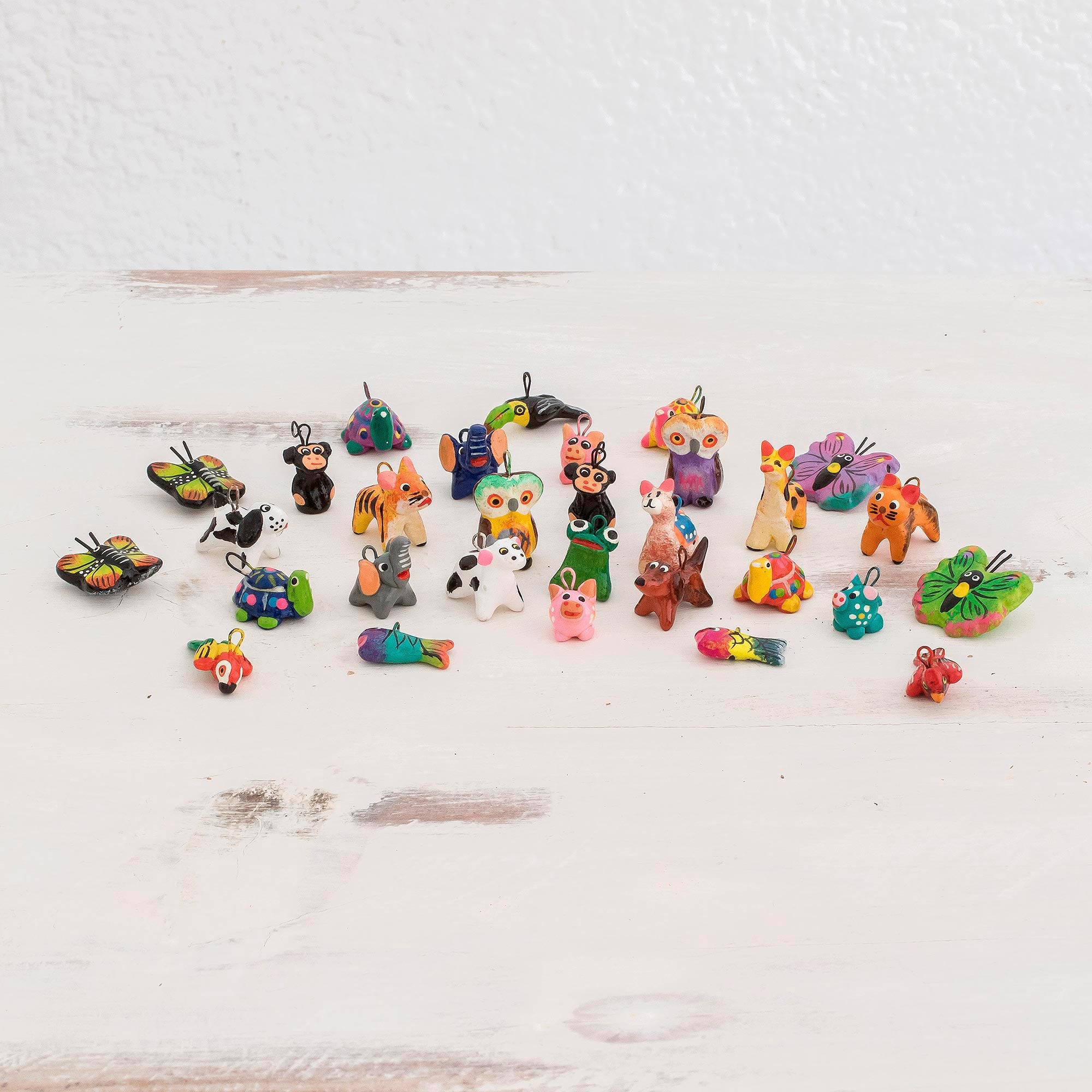 Premium Handcrafted Noah's Ark Terracotta Animal Ornaments - Set of 30