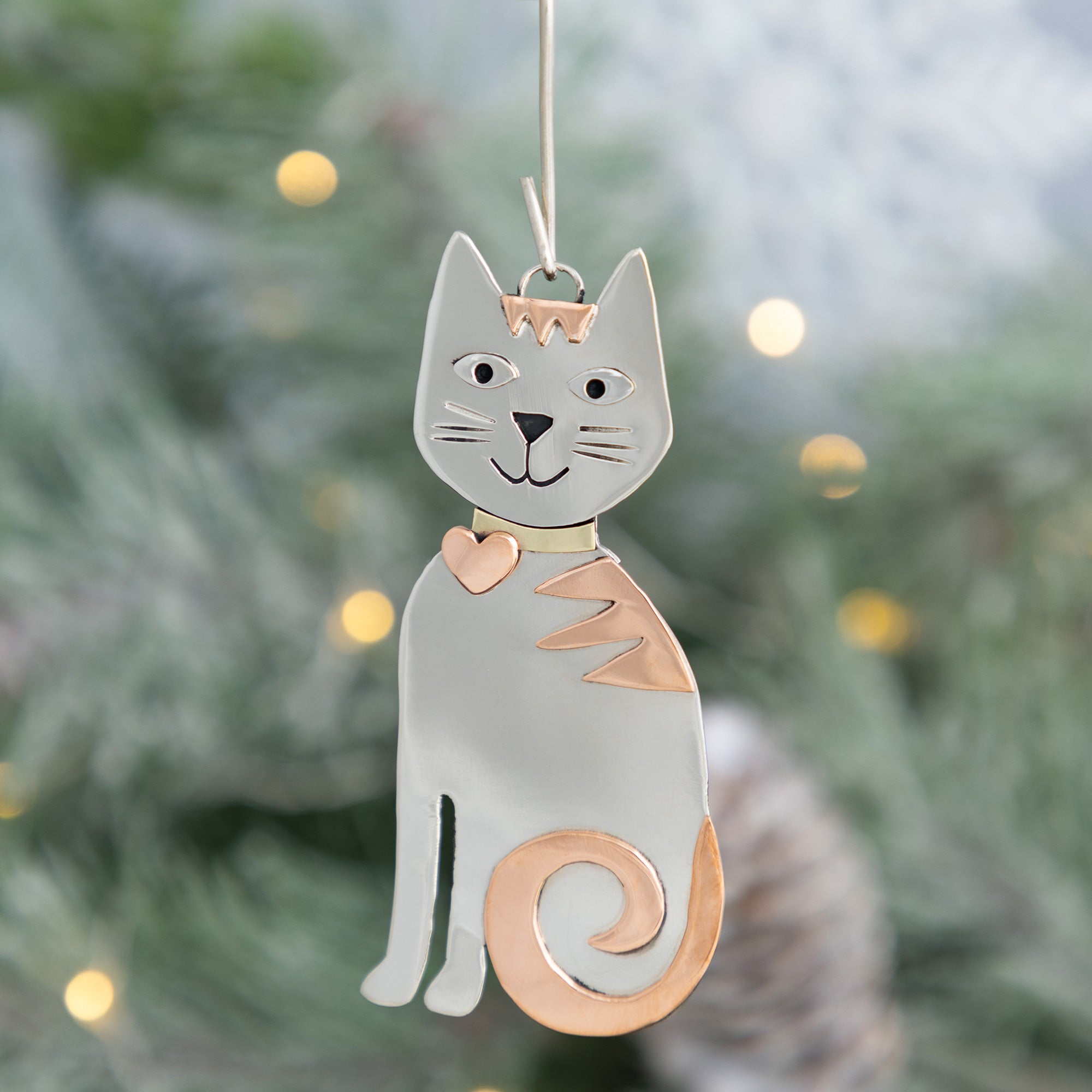 Premium Handcrafted Whiskers & Stripes Cat Ornament - Fair Trade Holiday Decor