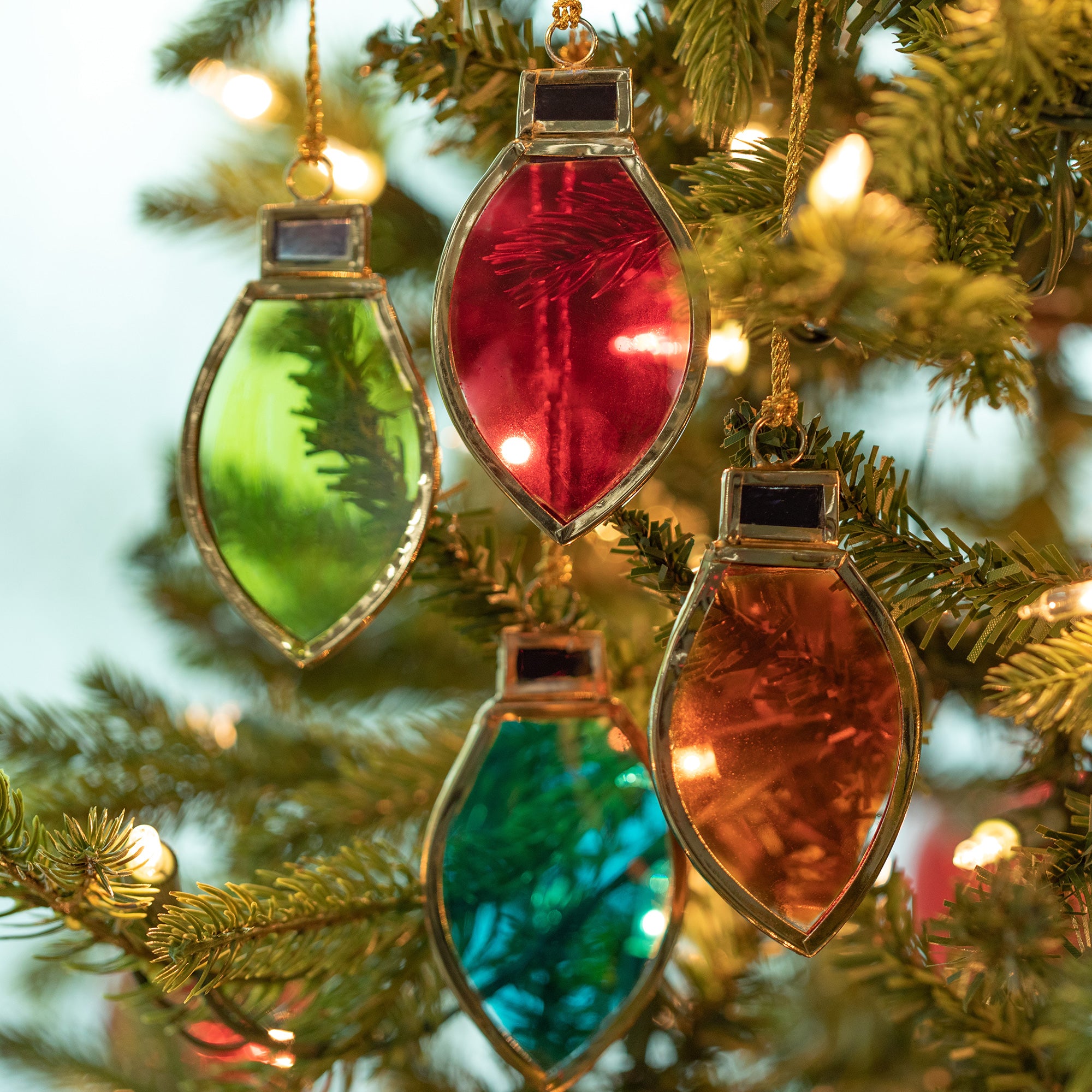 Premium Handmade Stained Glass Christmas Ornaments - Fair Trade Set of 4