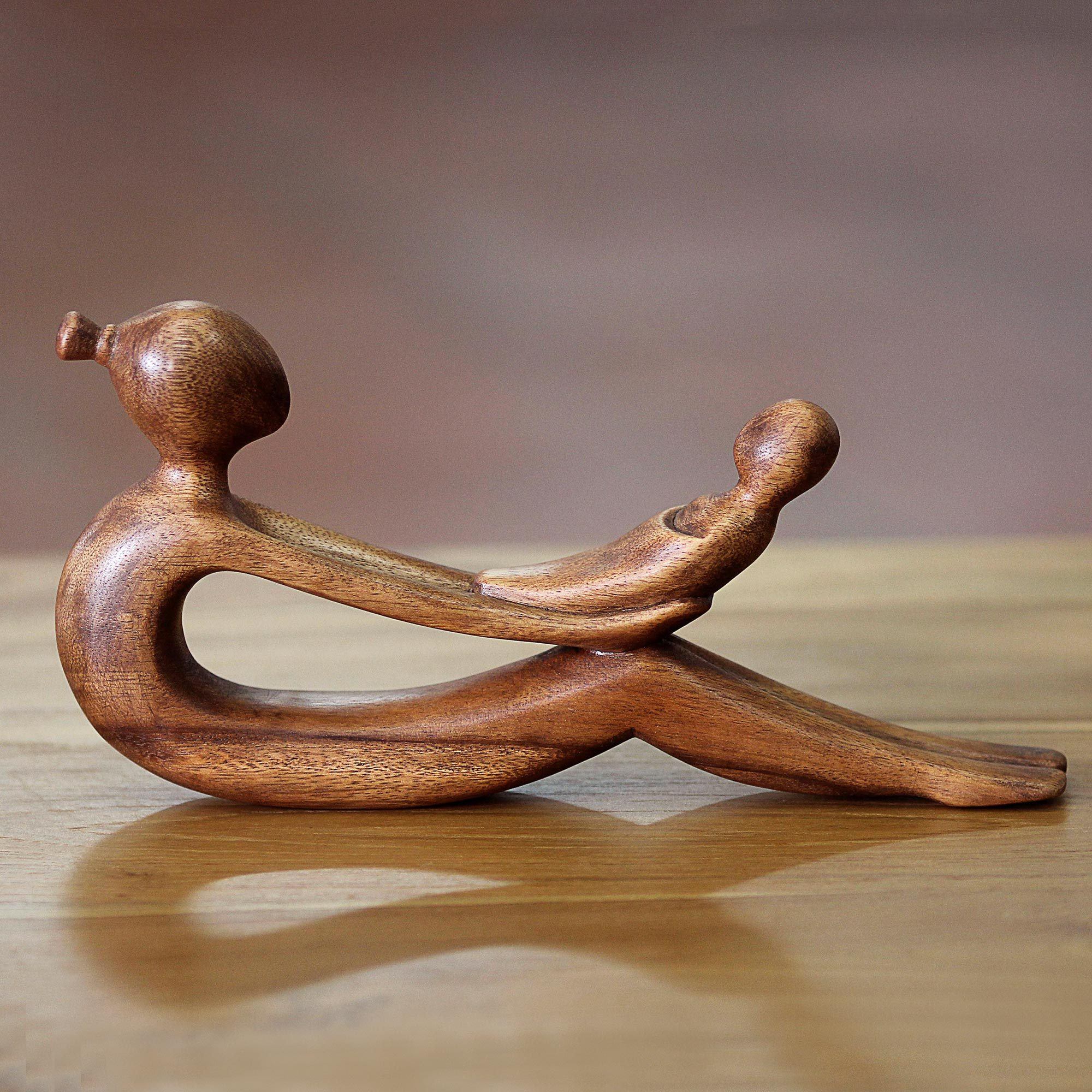 Premium Mother's Love Suar Wood Sculpture - Handcrafted Modern Art