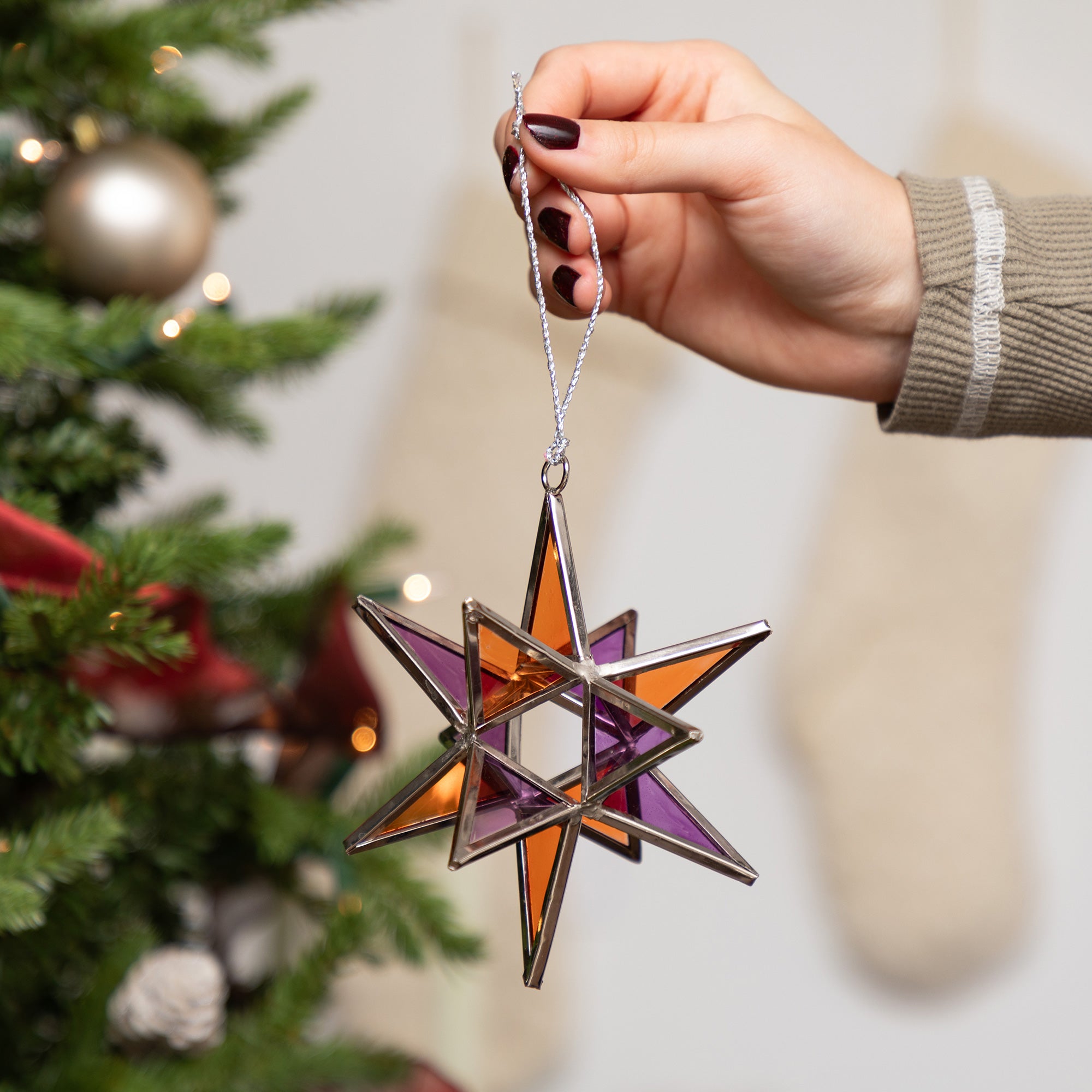 Premium Handcrafted Moravian Star Ornament | Fair Trade Stained Glass Decor