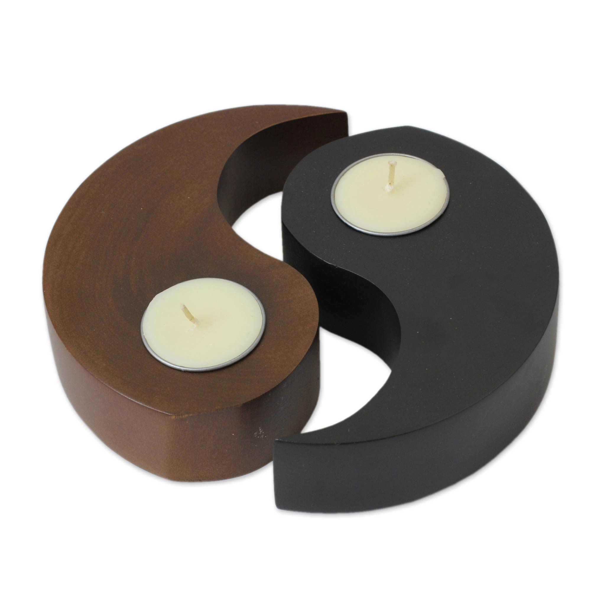 Premium Yin Yang Hand-Carved Wood Tealight Candleholders Set
