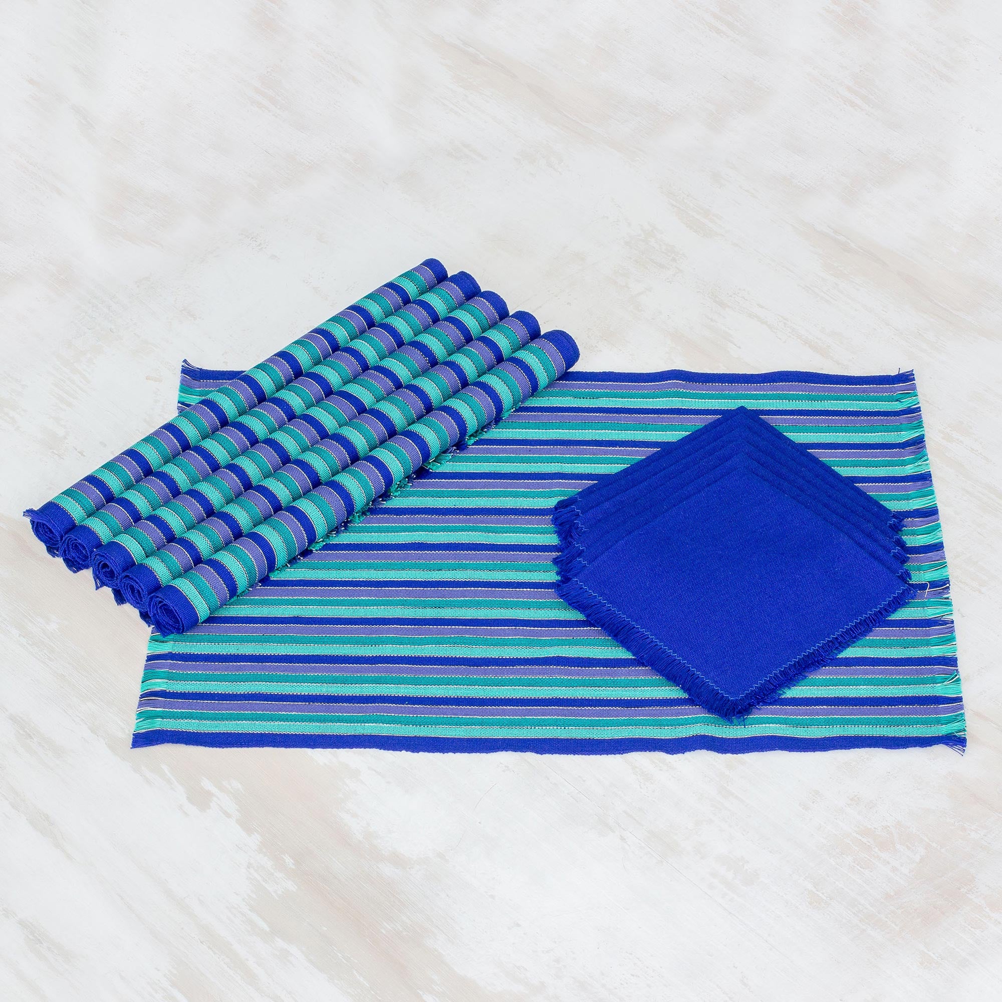 Premium Sea-Inspired Cotton Placemat & Napkin Set – Handwoven in Guatemala