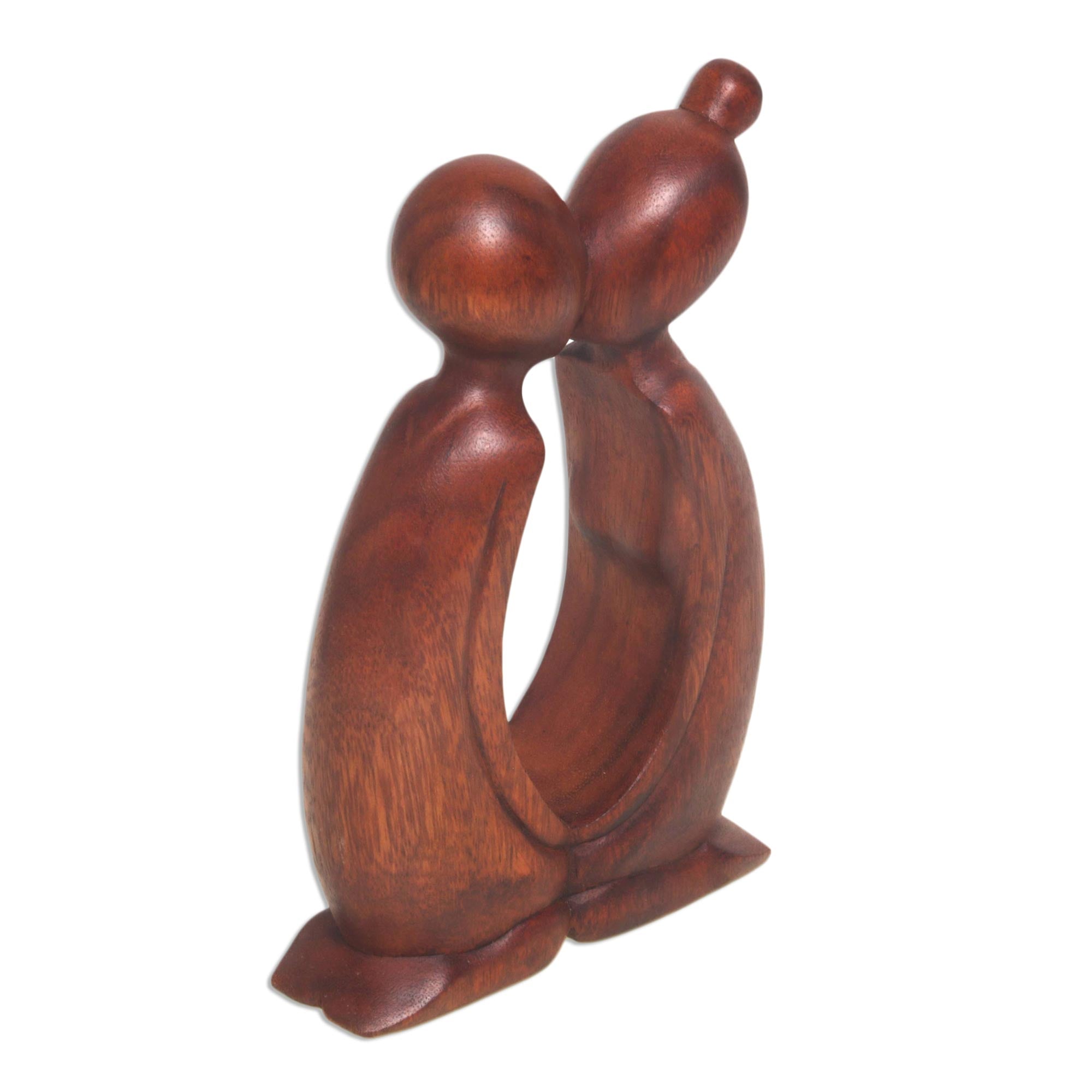 Premium Hand-Carved Romantic Suar Wood Statue - 'Kissing You' from Bali