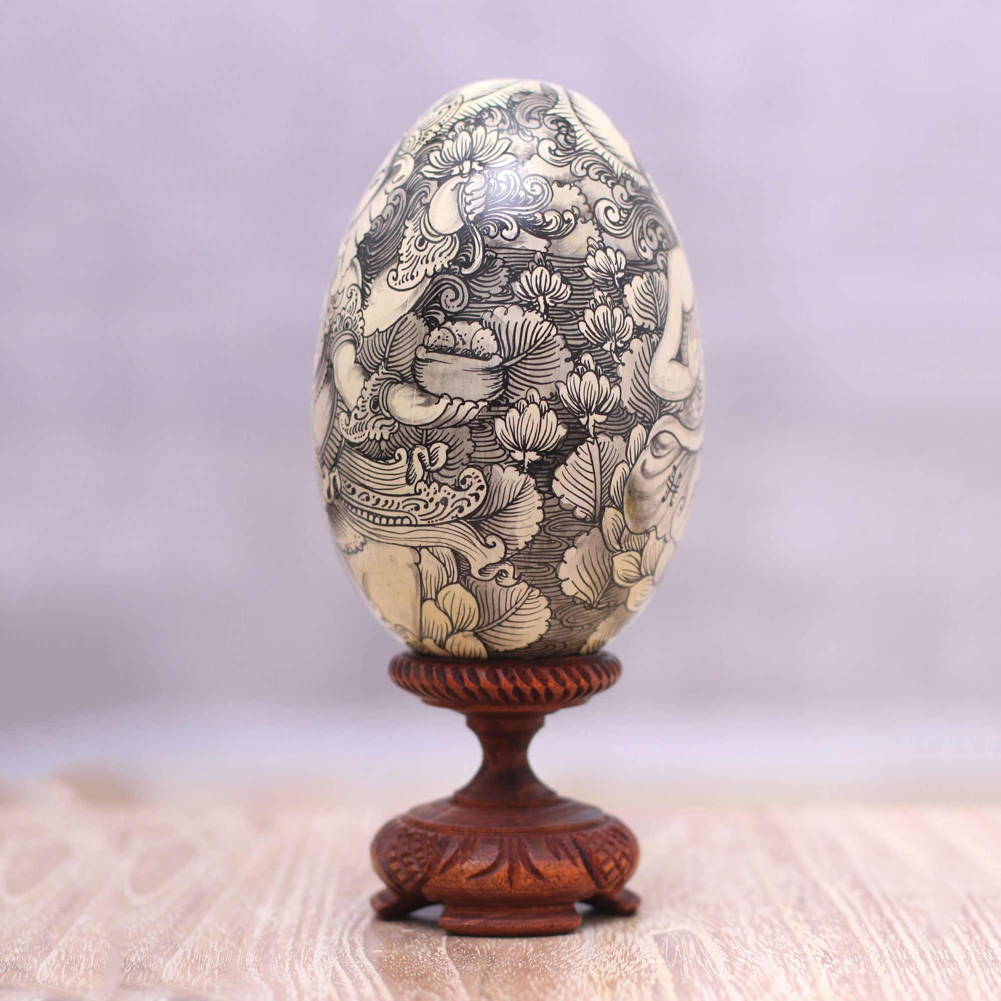 Premium Hand-Painted Buddha & Ganesha Wood Egg Statuette - Ultimate Spiritual Decor