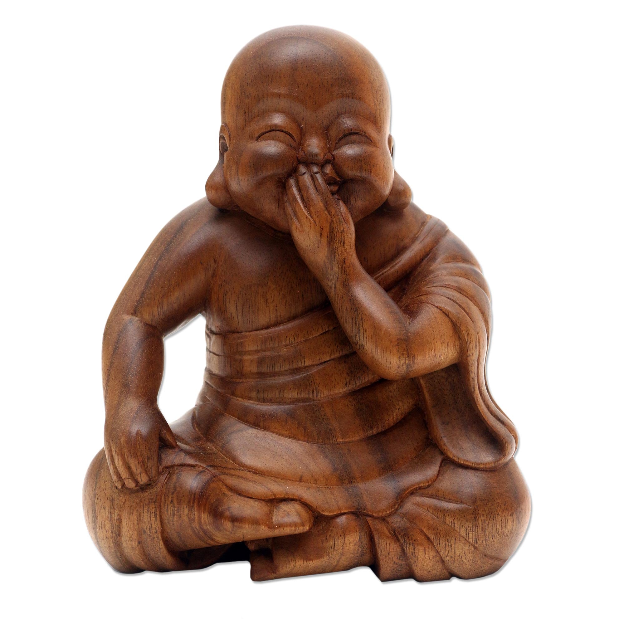 Premium Handcrafted Laughing Buddha Statue - Serene Suar Wood Sculpture