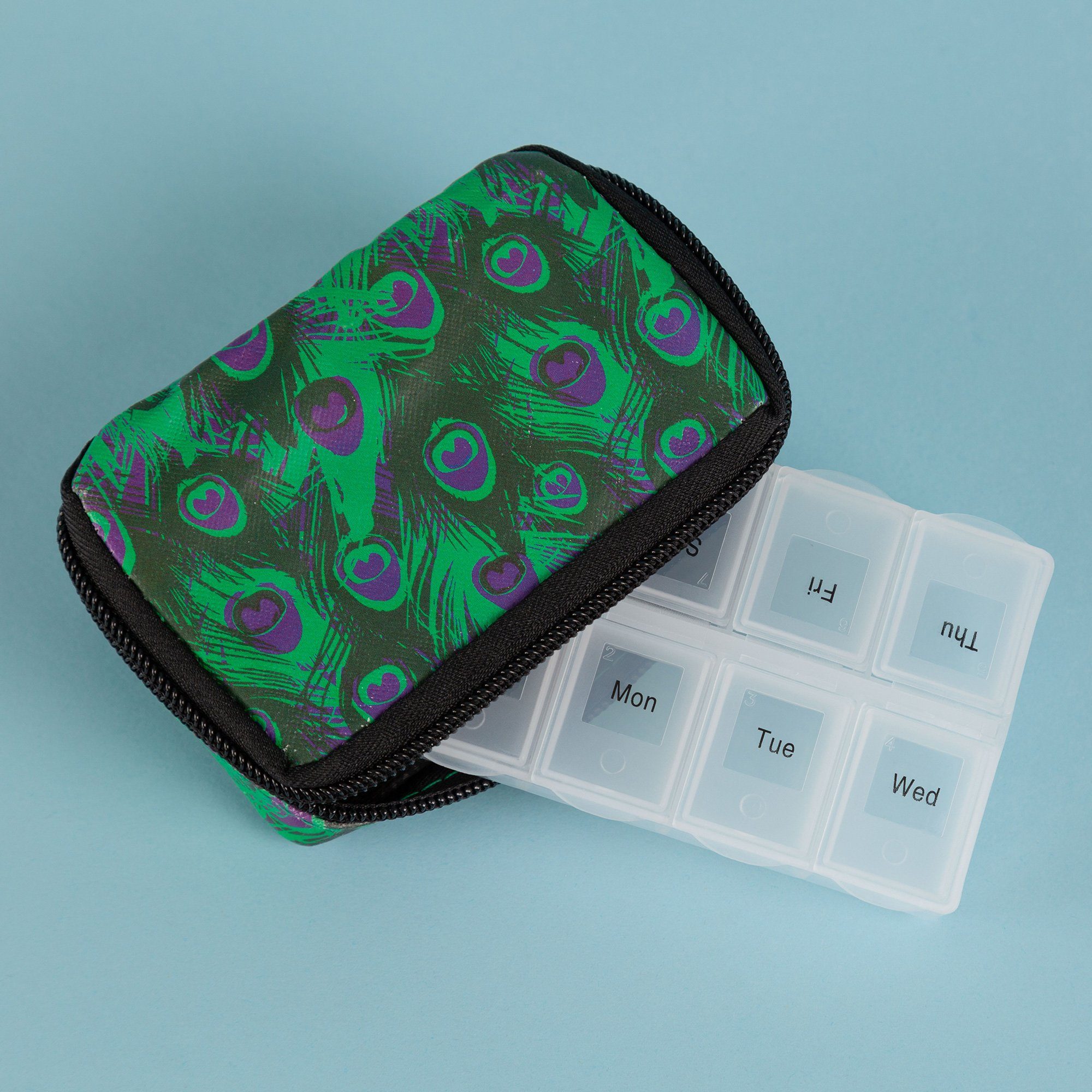 Premium Peacock Feather Pill Organizer - Ultimate Daily Dose Case