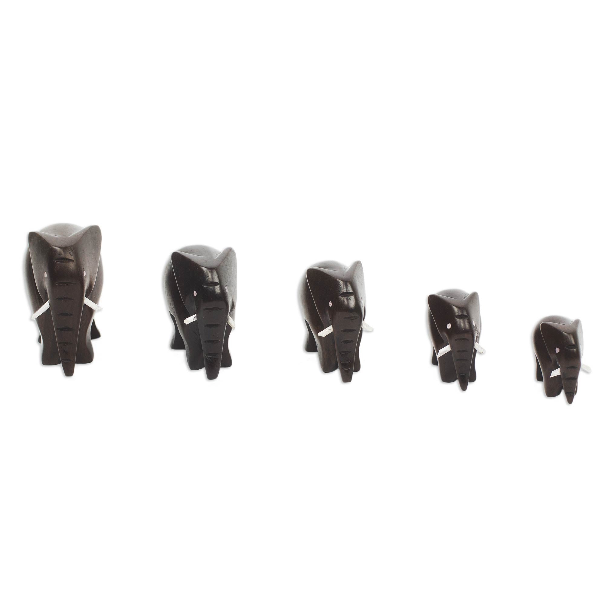 Premium Elephant Family Sculpture Set - Handcrafted Ebony Wood Art (5 Pieces)