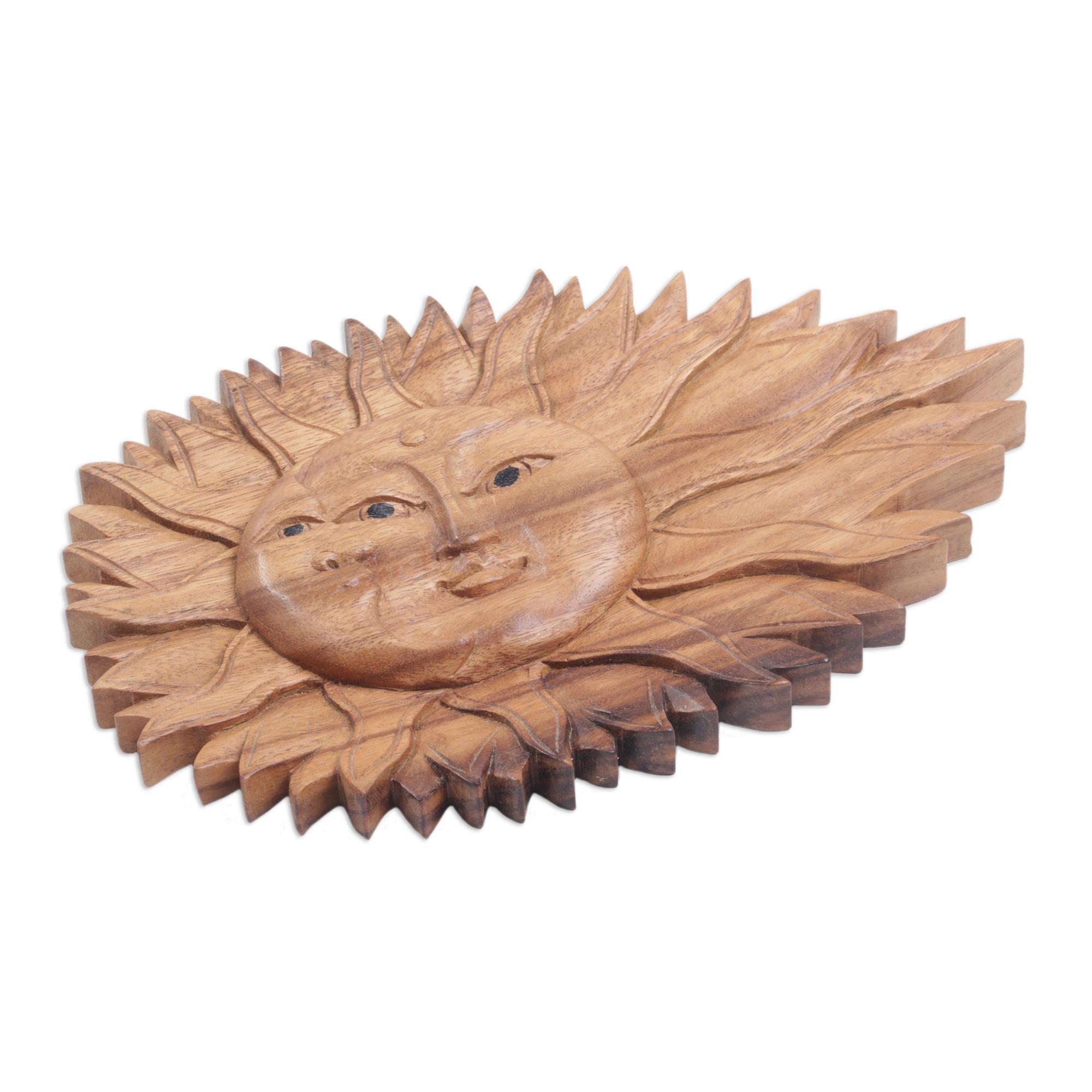 Premium Lunar Solar Artisan Wall Relief - Hand-Carved Sun & Moon Panel from Bali