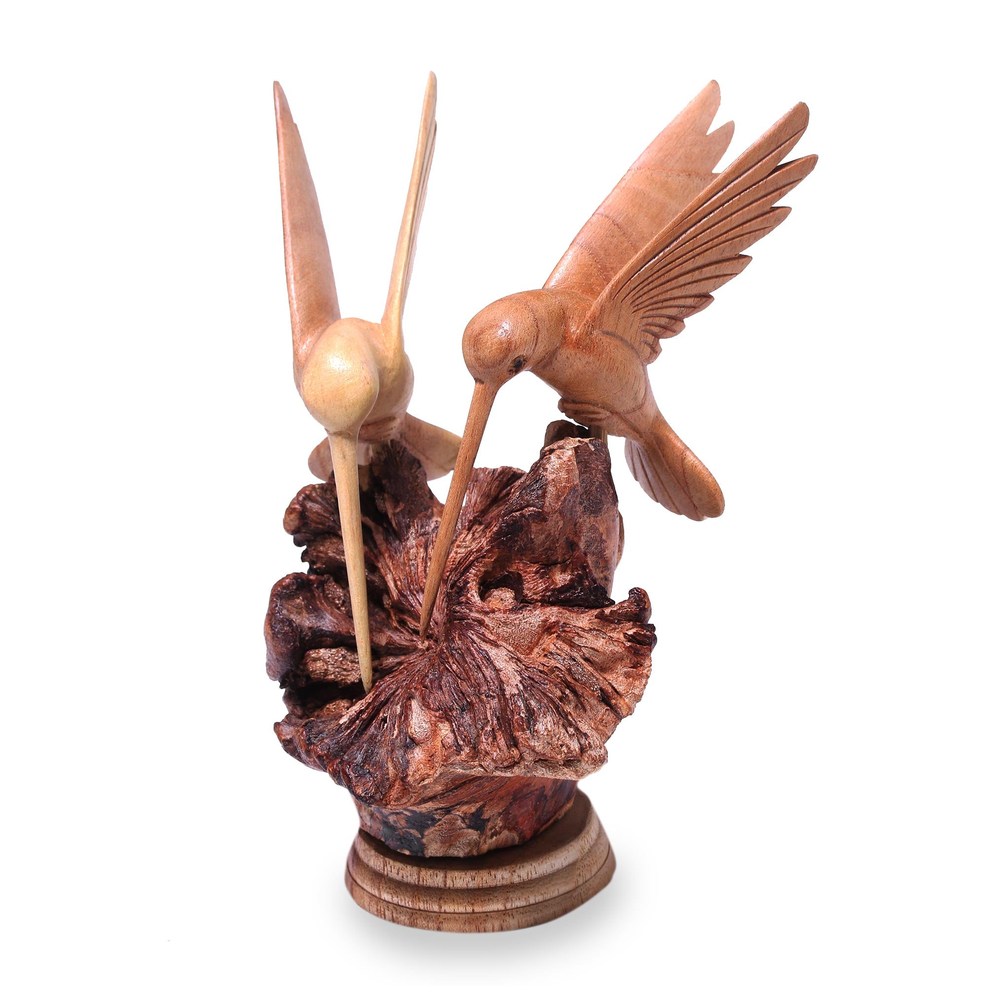 Premium Hand-Carved Hummingbird Sculpture Duo - Authentic Bali Artistry