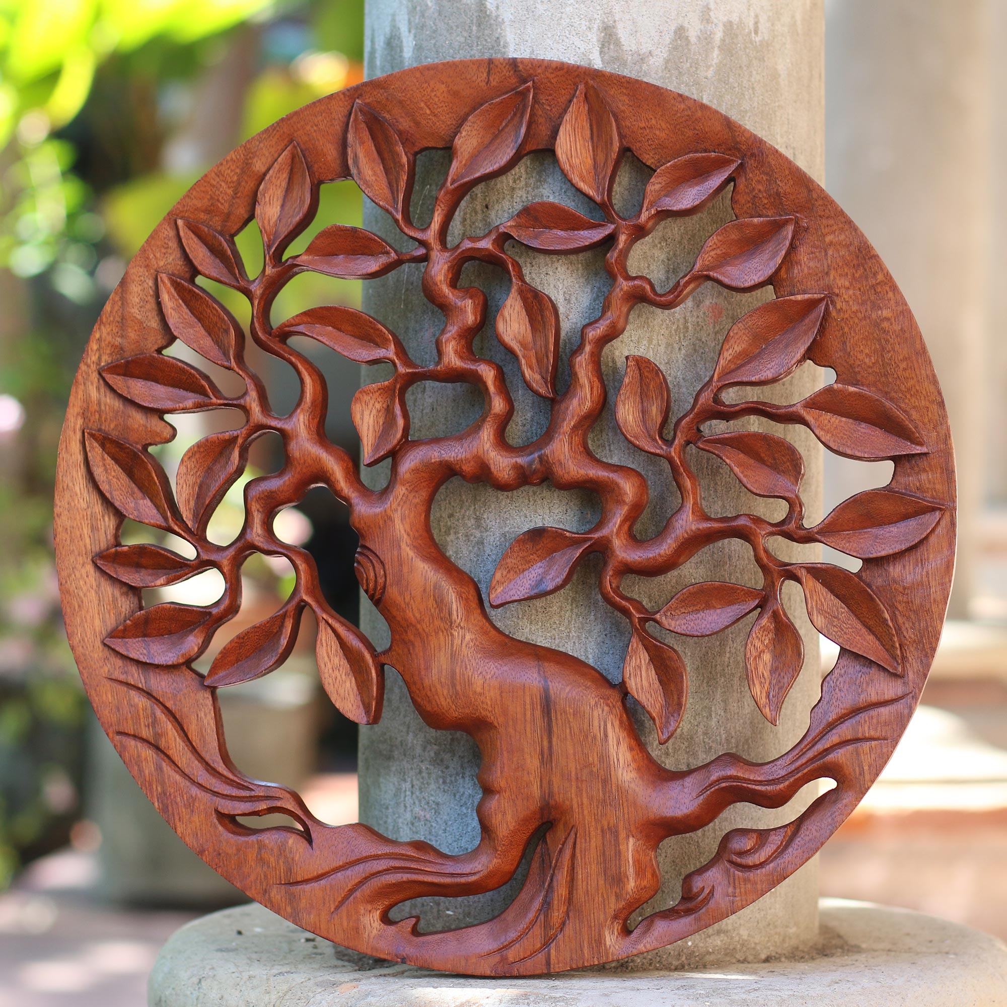 Premium Hand-Carved Balinese Tree of Life Wall Art - Suar Wood Relief Panel