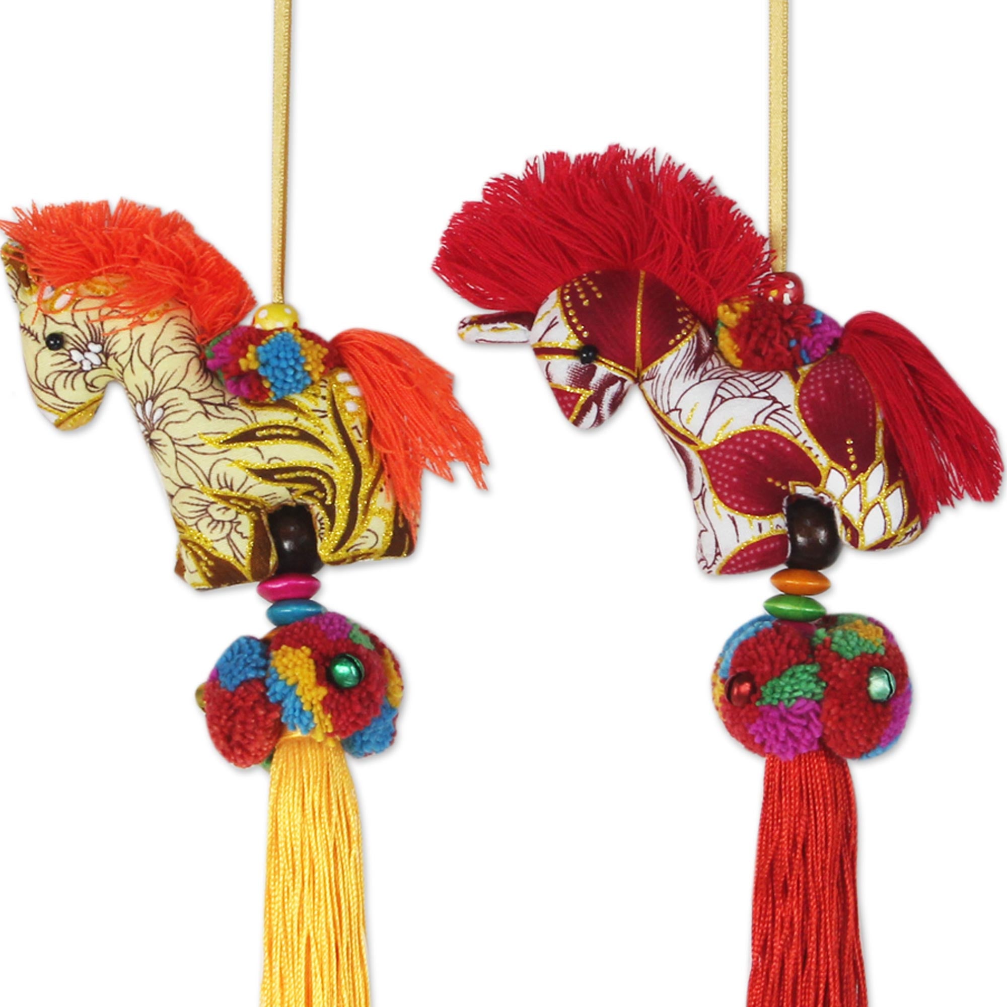 Premium Thai Horses: Handcrafted Multicolor Cotton Ornaments Set of 4
