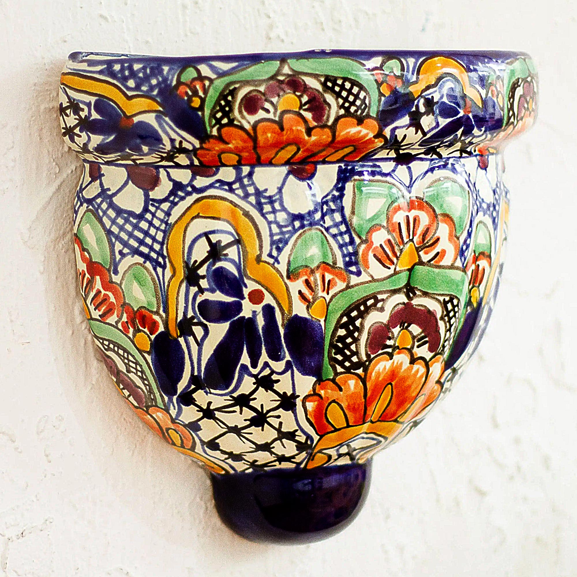 Premium Talavera-Style Multicolored Ceramic Wall Planter – Handmade in Mexico