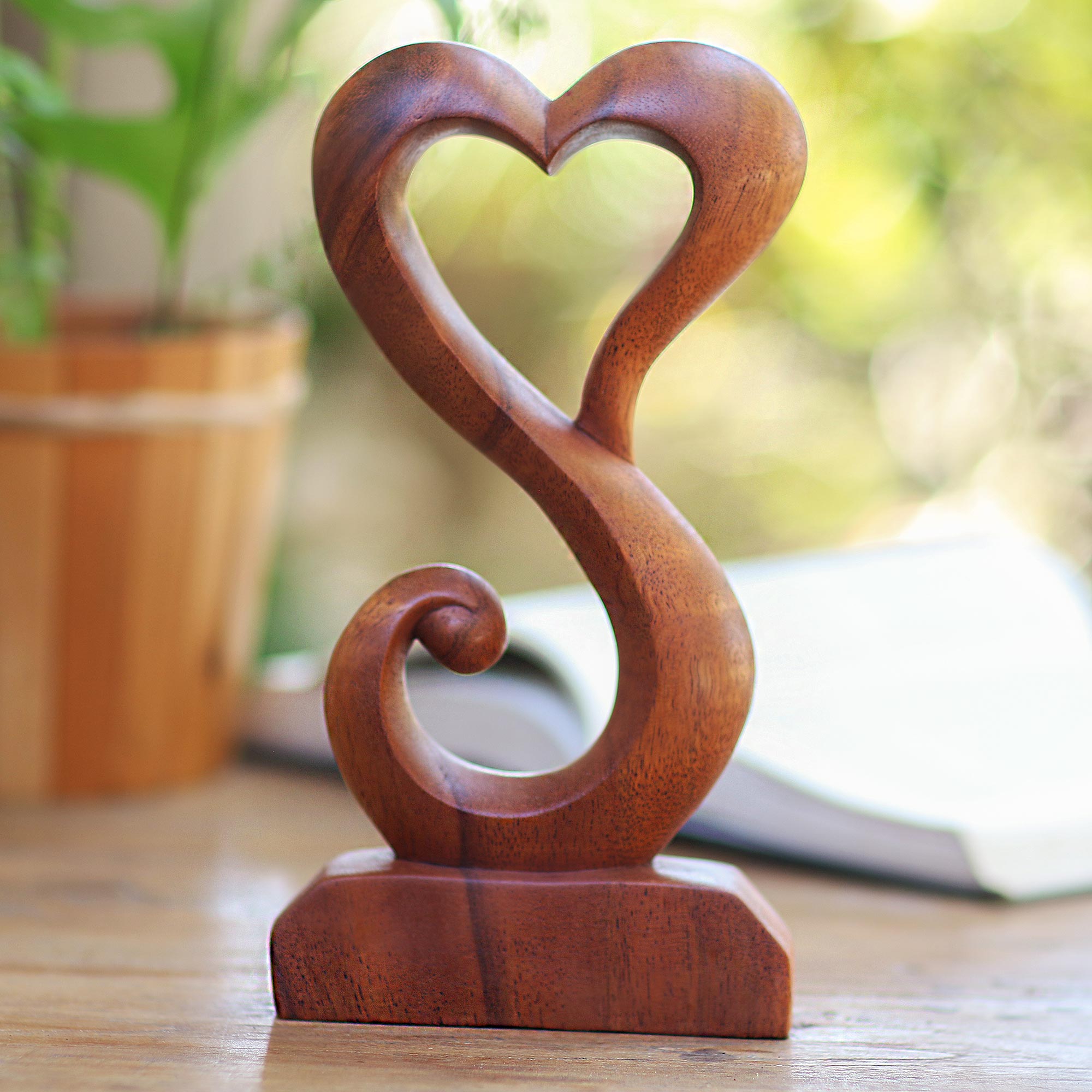 Premium Tangled Love Handcrafted Suar Wood Open Heart Sculpture - Unique Home Decor