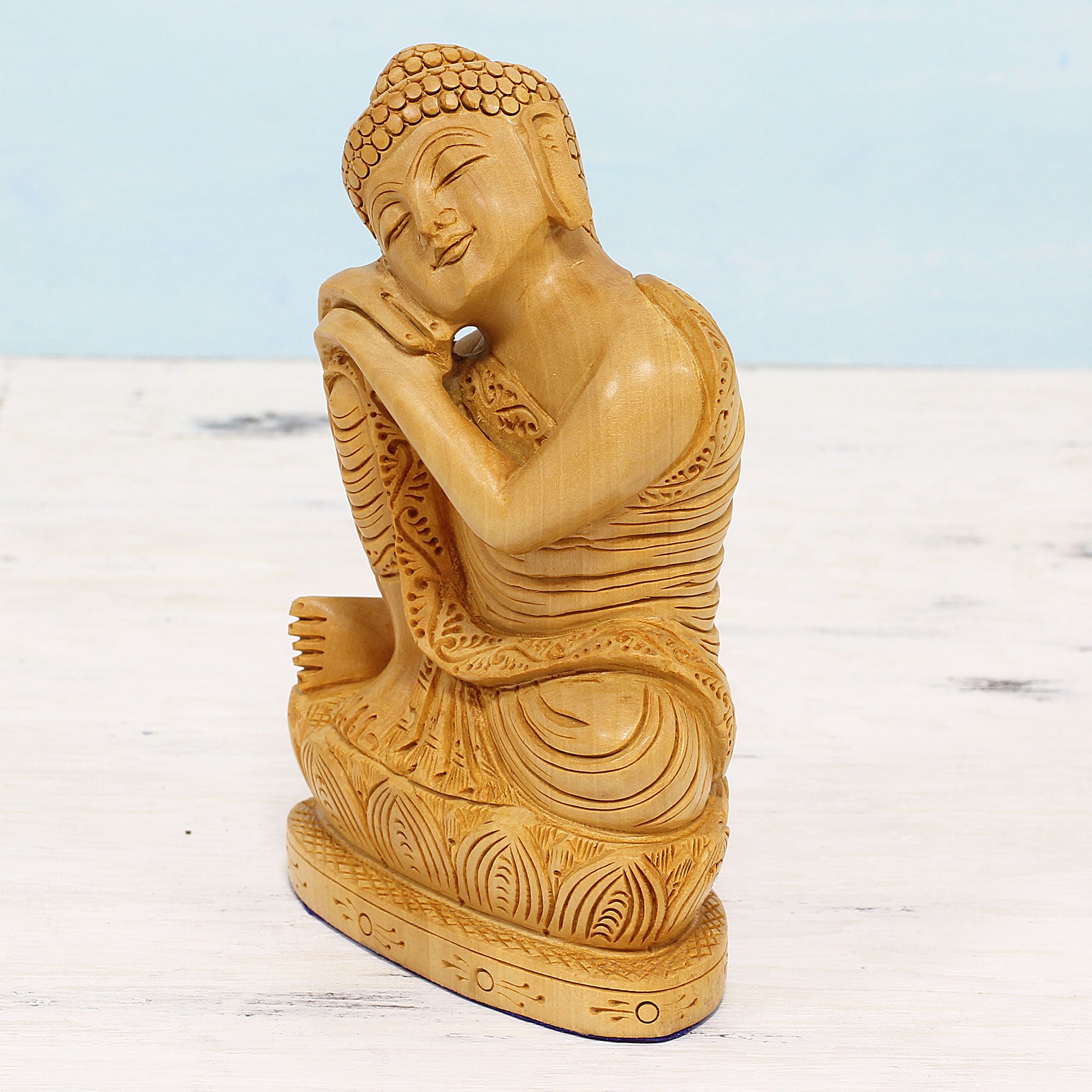 Premium Hand-Carved Kadam Wood Buddha Sculpture - Serene Resting Pose